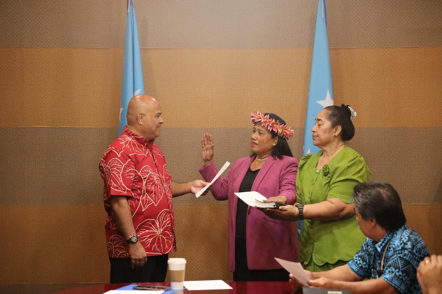 FSM Department of Education Secretary Gardenia Aisek takes her oath of office