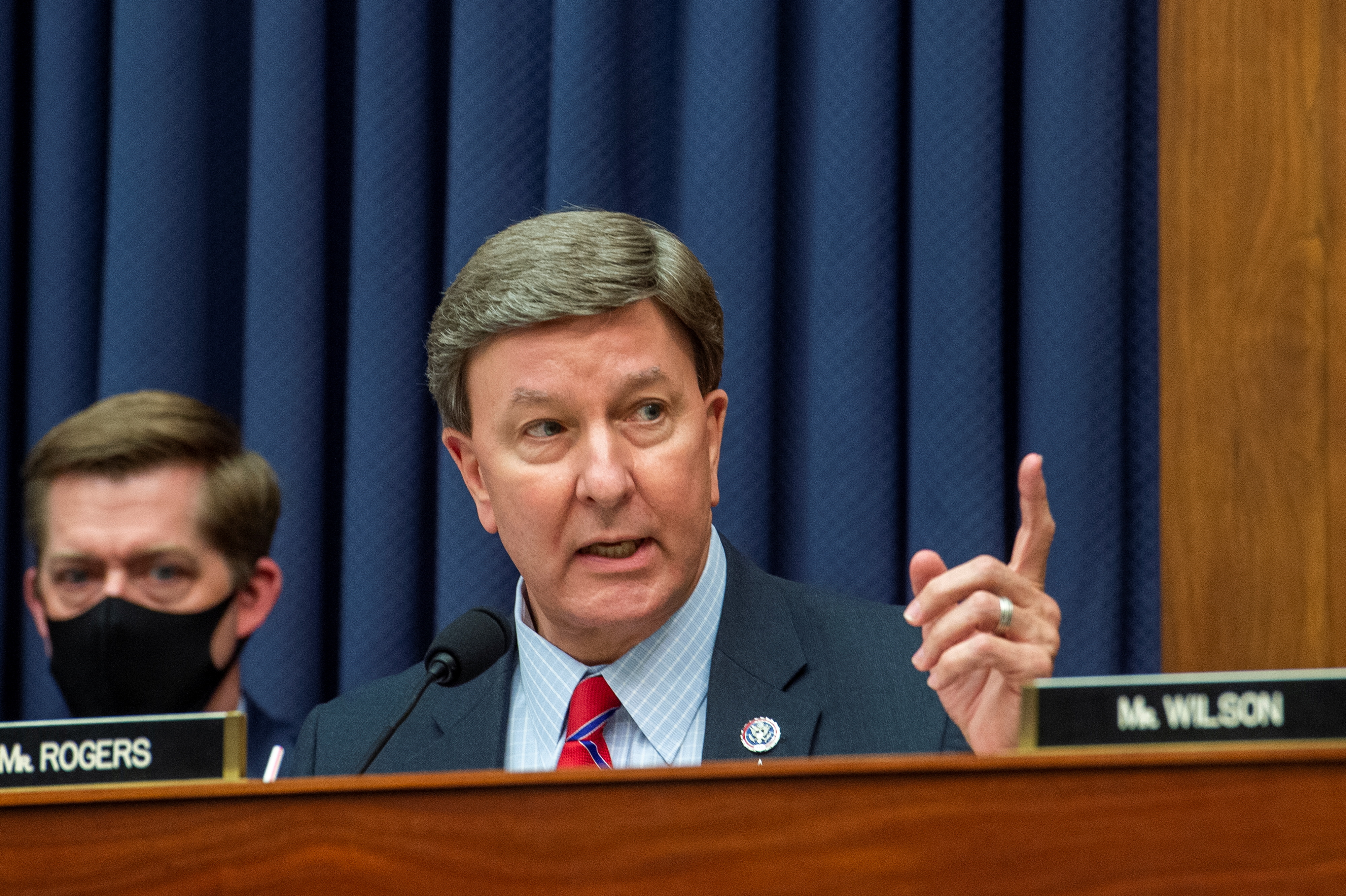 U.S. Rep. Mike Rogers, R-Al., ranking member of the House Armed Services Committee, gestures during a committee hearing in the Rayburn House Office Building in Washington, D.C., Sept. 29, 2021.