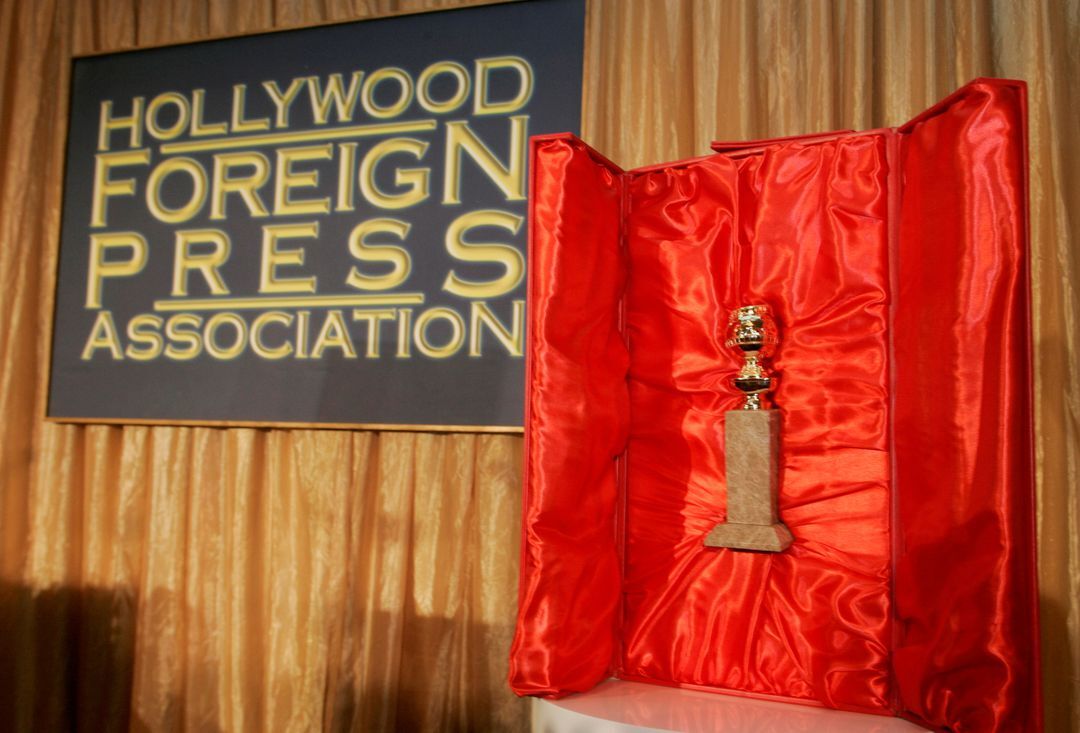The Hollywood Foreign Press Association's Golden Globe statuette is seen with its red velvet-lined, leather-bound chest during a news conference in Beverly Hills, California on Jan. 6, 2009.