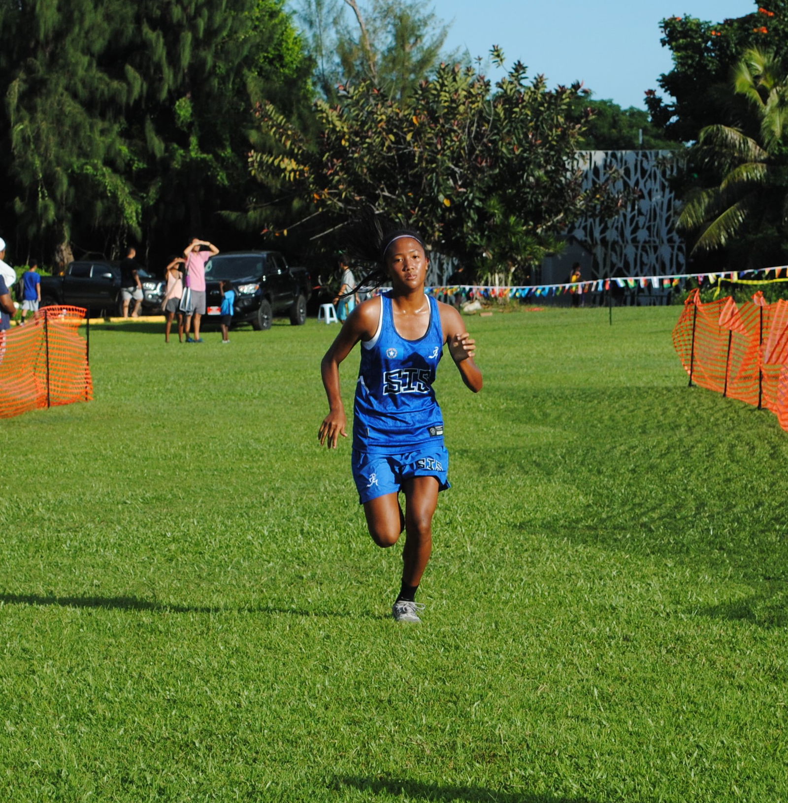 Saipan International School’s Kaithlyn Chavez heads to the finish line during the third qualifier of the PSS-NMA Cross Country series at the Saipan Vegas Country Club on Saturday.