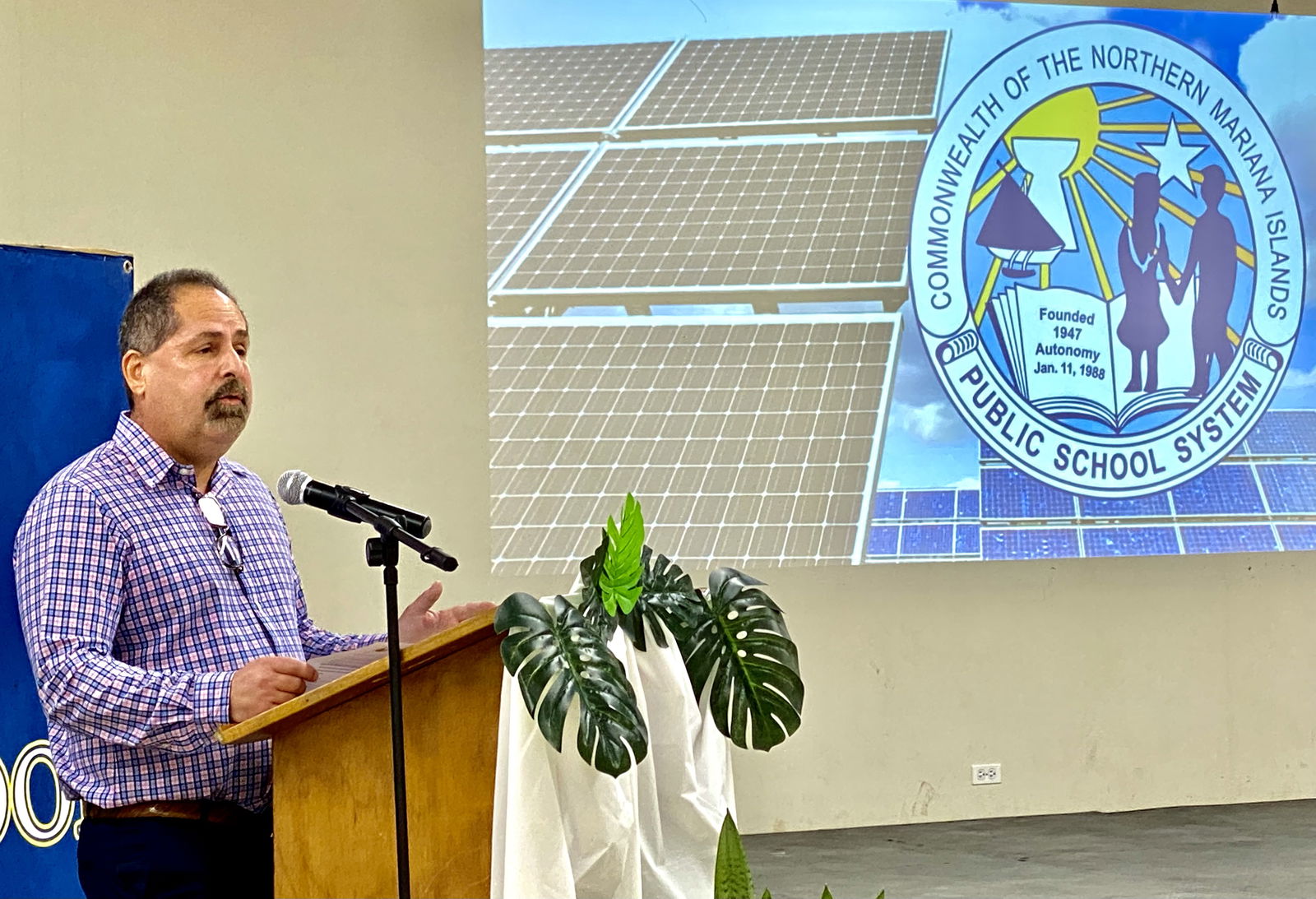 Micronesia Renewable Energy Chief Operations Officer Jeffrey Voacolo delivers his remarks.