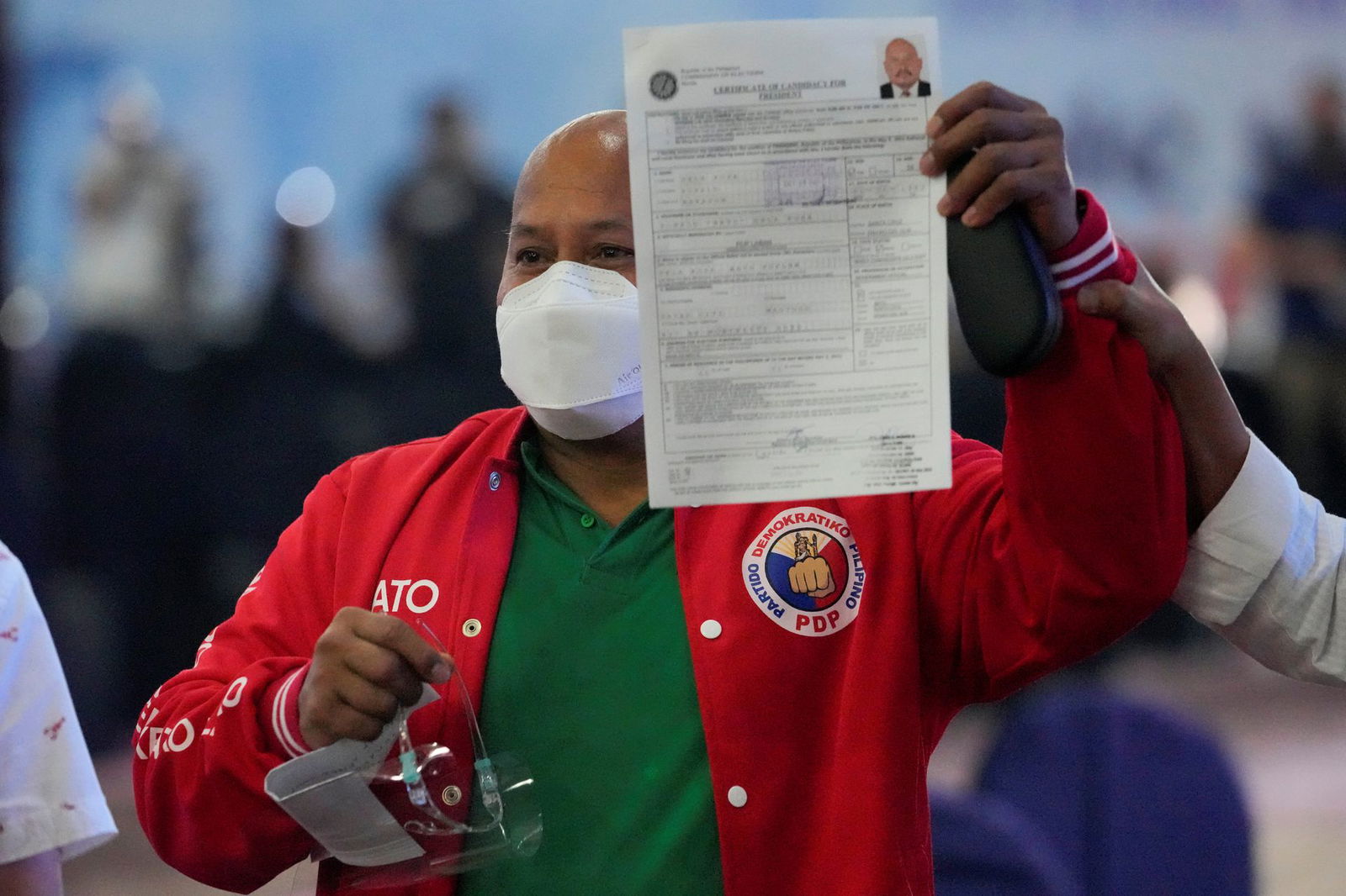Philippine Sen. Ronald "Bato" dela Rosa answers questions from the media after filing his certificate of candidacy for president, for the May 2022 national election, in Pasay City, Metro Manila on Oct, 8, 2021.