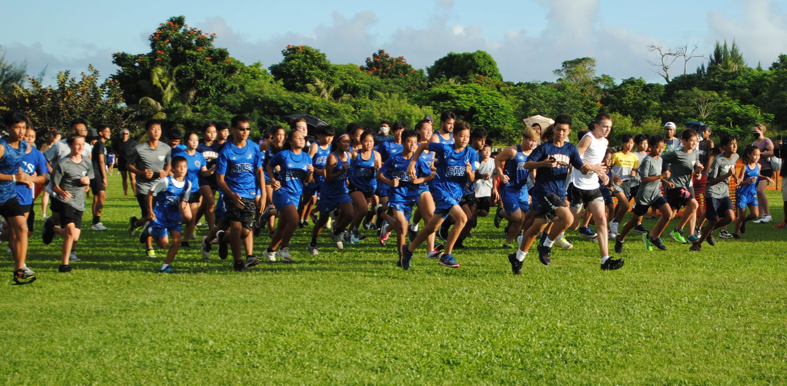 Middle school and high school runners take off  at the start of the PSS-NMA Cross Country Series  third qualifier Saturday at the Saipan Vegas Country Club.