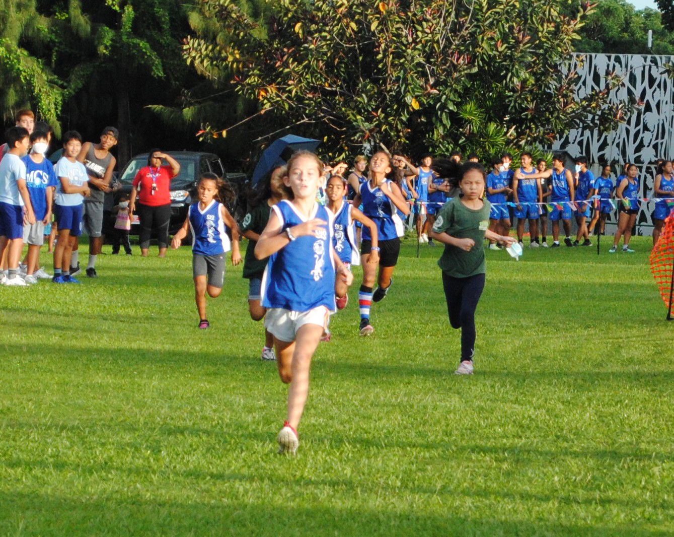 Saipan International School runners lead the elementary school girls division of the PSS-NMA Cross Country Series third qualifier on Saturday at the Saipan Vegas Country Club.