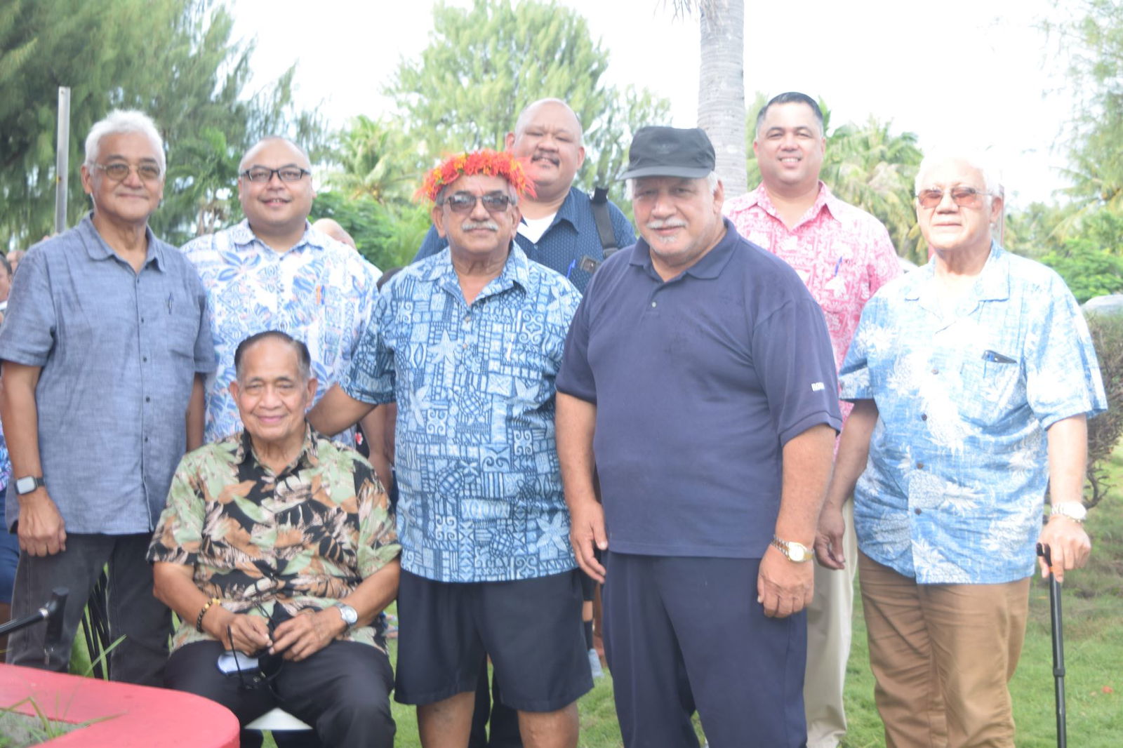 AD 2022 supporters pose for a photo: former Gov. Benigno R. Fitial, former Sen. Thomas "Kiyu" P. Villagomez, Vice Speaker Blas Jonathan Attao, former Speaker Oscar M. Babauta, Rep. John Paul Sablan, former Rep. Roman Benavente, House Floor Leader Ralph N. Yumul and former Speaker Pedro "Paduna" R. Deleon Guerrero at the Minatchom Atdao in Susupe on Thursday.