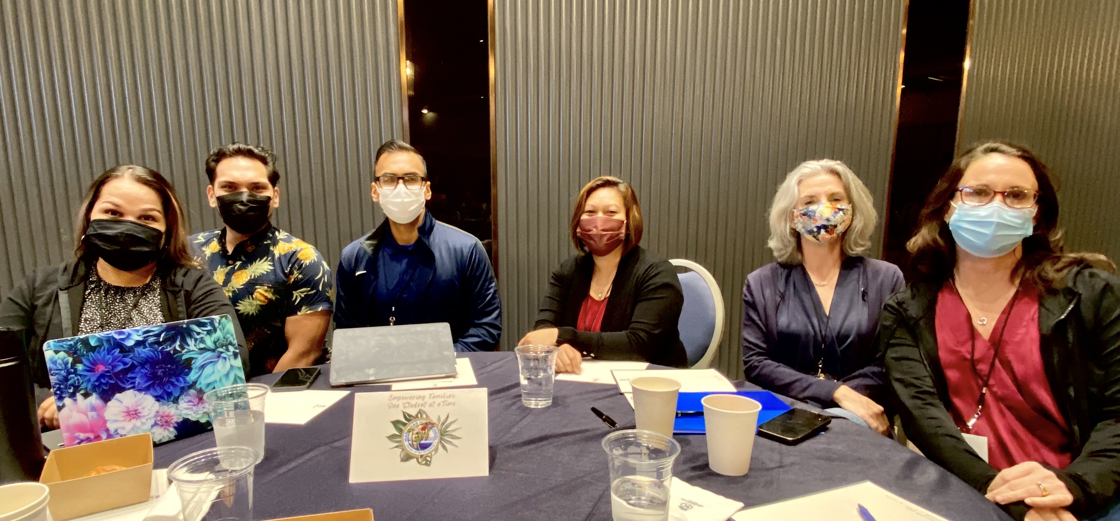 Marianas High School PTSA officers Angie Mister, Heather Kennedy, Karen Manuel and Carla A. Sablan with principal Jonathan Aguon and vice principal Rome Orsini.