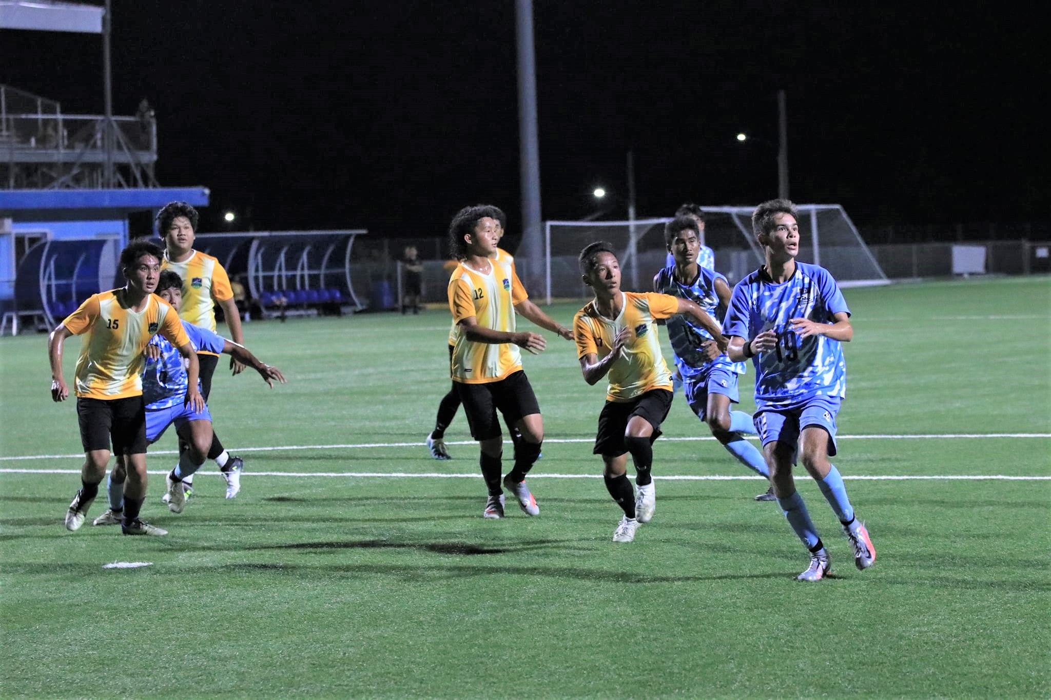 Kanoa’s Ruben Guerrero, third right,  NMI U18's Richard Steele, right, and other players in action during a Marianas Soccer League Cup game on Nov. 1.