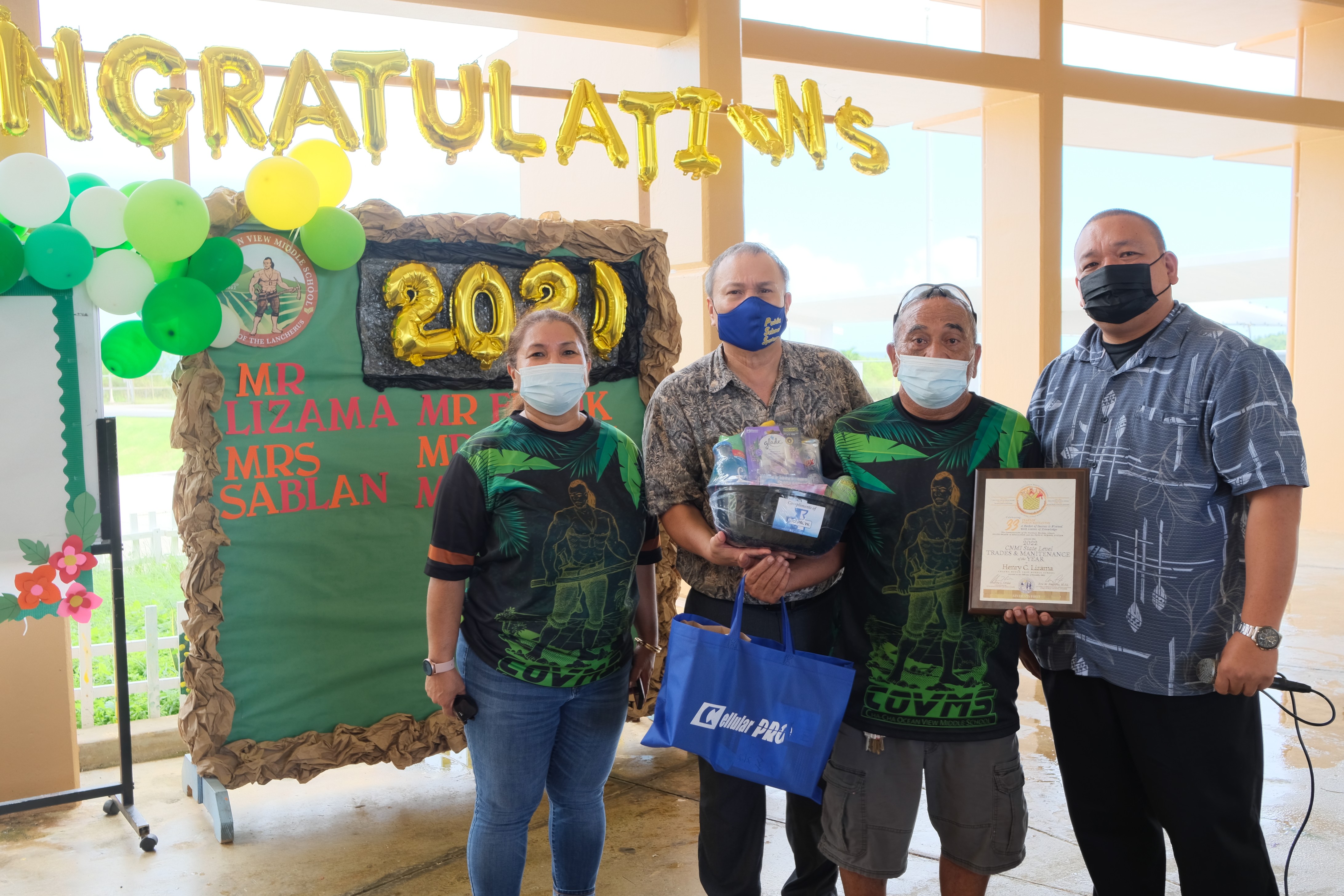 Chacha Oceaview Middle School’s Henry C. Lizama, second right, is the 2022 CNMI PSS State Trades and Maintenance Staff of the Year.