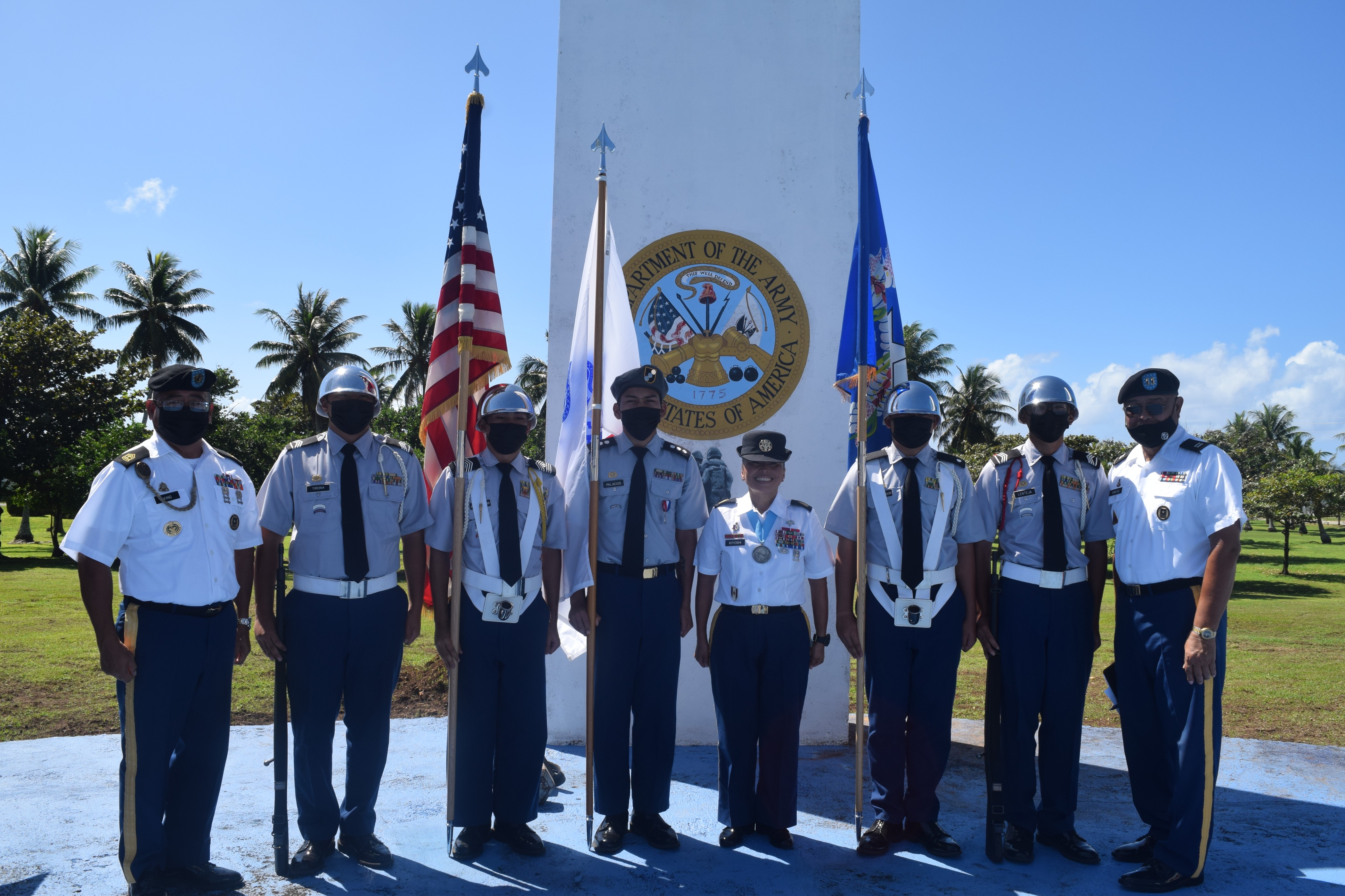 Tinian veterans with the island’s JROTC cadets.