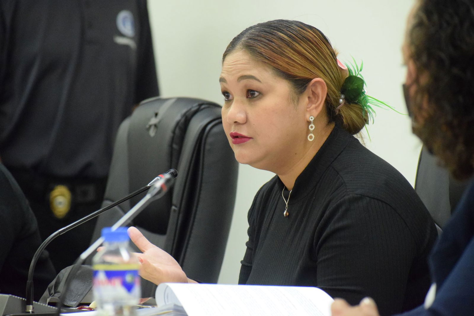 Rep. Corina Magofna appeals to her House colleagues to support the move to override the governor's line-item vetoes in the fiscal year 2022 budget.