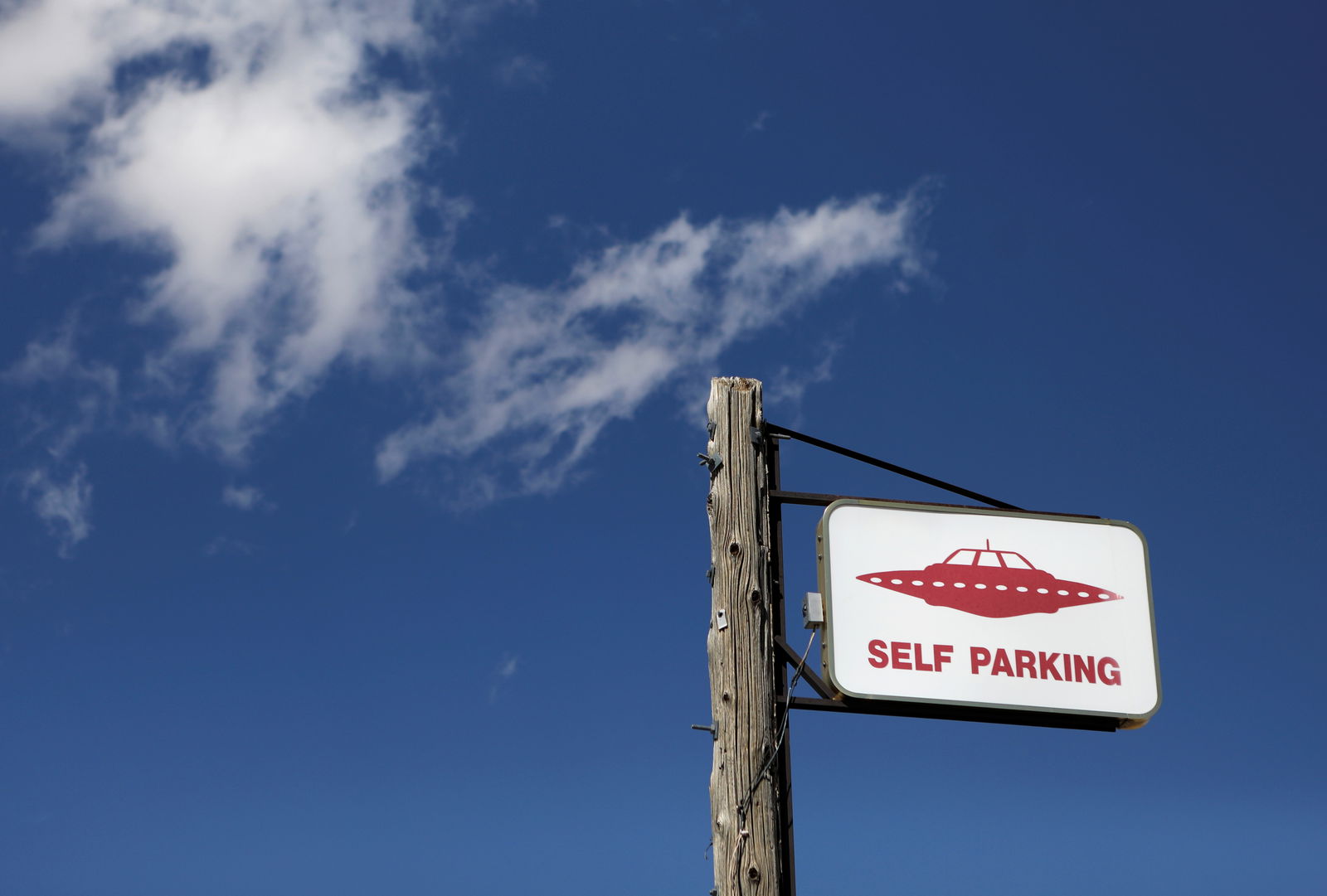 A parking sign at the Little A'Le'Inn as an influx of tourists responding to a call to “storm” Area 51, a secretive U.S. military base believed by UFO enthusiasts to hold government secrets about extra-terrestrials, is expected in Rachel, Nevada on Sept. 19, 2019.