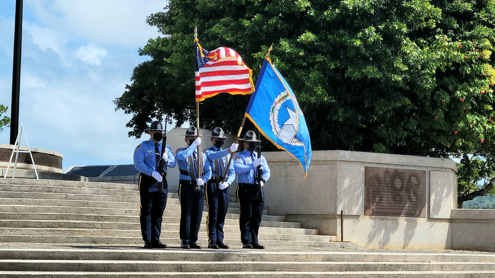 The Department of Public Safety color guard posts the colors.