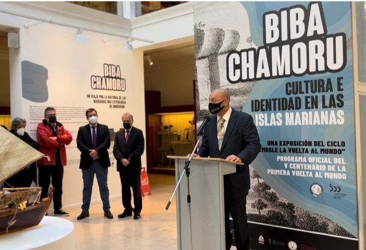 Adrian Cruz, chairperson of Guam’s I Estoria-ta Commission through the Office of the Governor of Guam, speaks at the opening of the Biba CHamoru exhibit on Nov. 17 at the Museo Nacional de Antropologia/National Museum of Anthropology in Madrid.