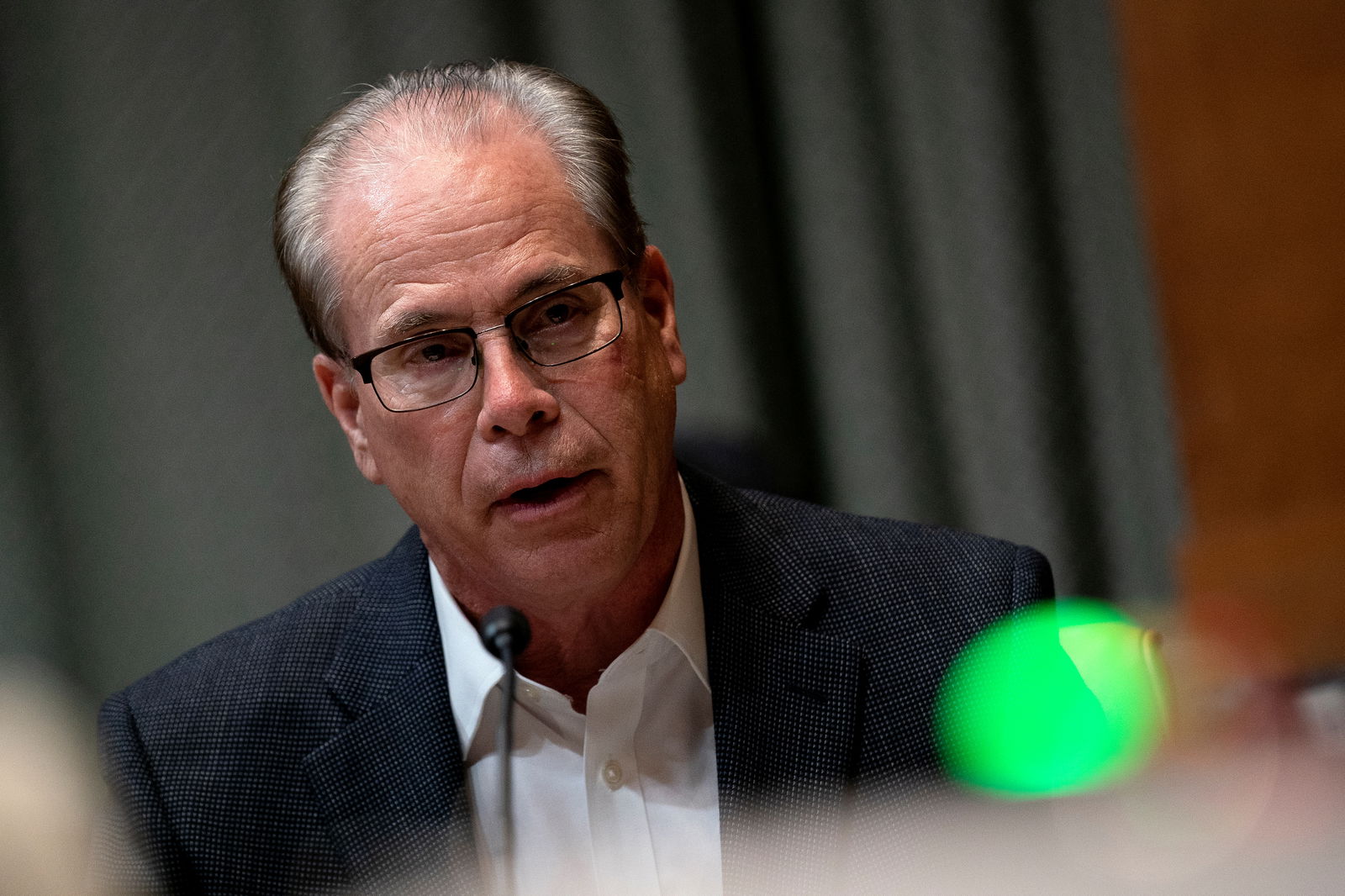 Sen. Mike Braun, R-In., speaks during a Senate Appropriations Subcommittee on Commerce, Justice, Science, and Related Agencies hearing at the Dirksen Senate Office building in Washington, D.C. on June 9, 2021.