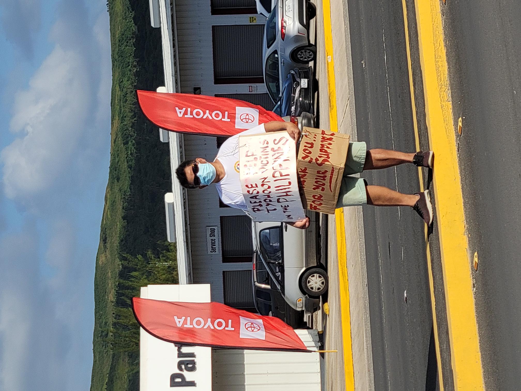 A roadside fundraising drive for Philippine typhoon victims was conducted by the United Filipino Organization at the San Jose/Oleai traffic intersection on Friday afternoon.