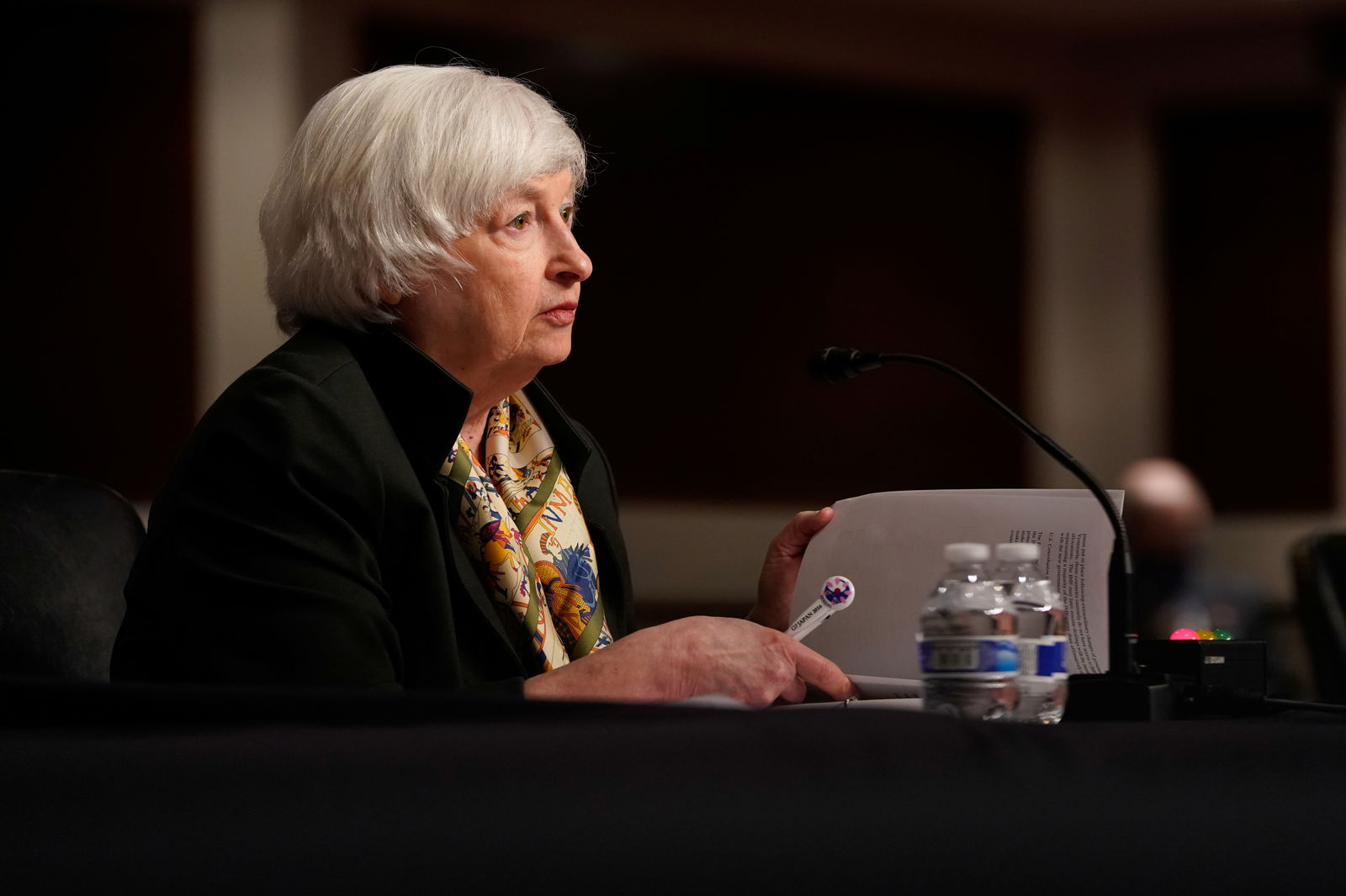 Treasury Secretary Janet Yellen pauses while testifying before a Senate Banking Committee hybrid hearing on Capitol Hill in Washington, D.C., Nov. 30, 2021.