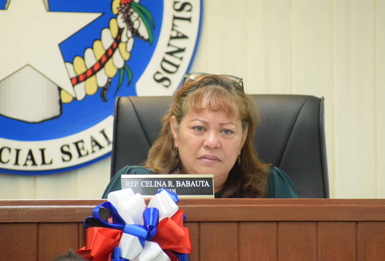 House Judiciary and Governmental Operations Committee Chairwoman Celina Babauta listens during a Sept. 15, 2021 hearing in the House chamber.