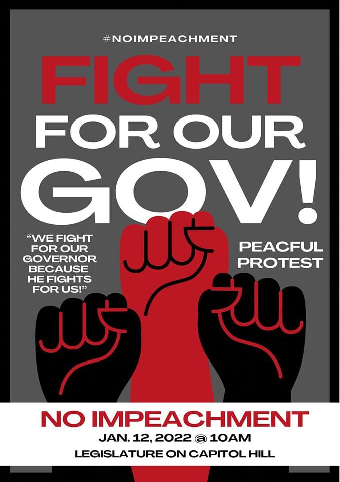 An anti-impeachment sign circulating on social media urges members of the public to show support for the governor.