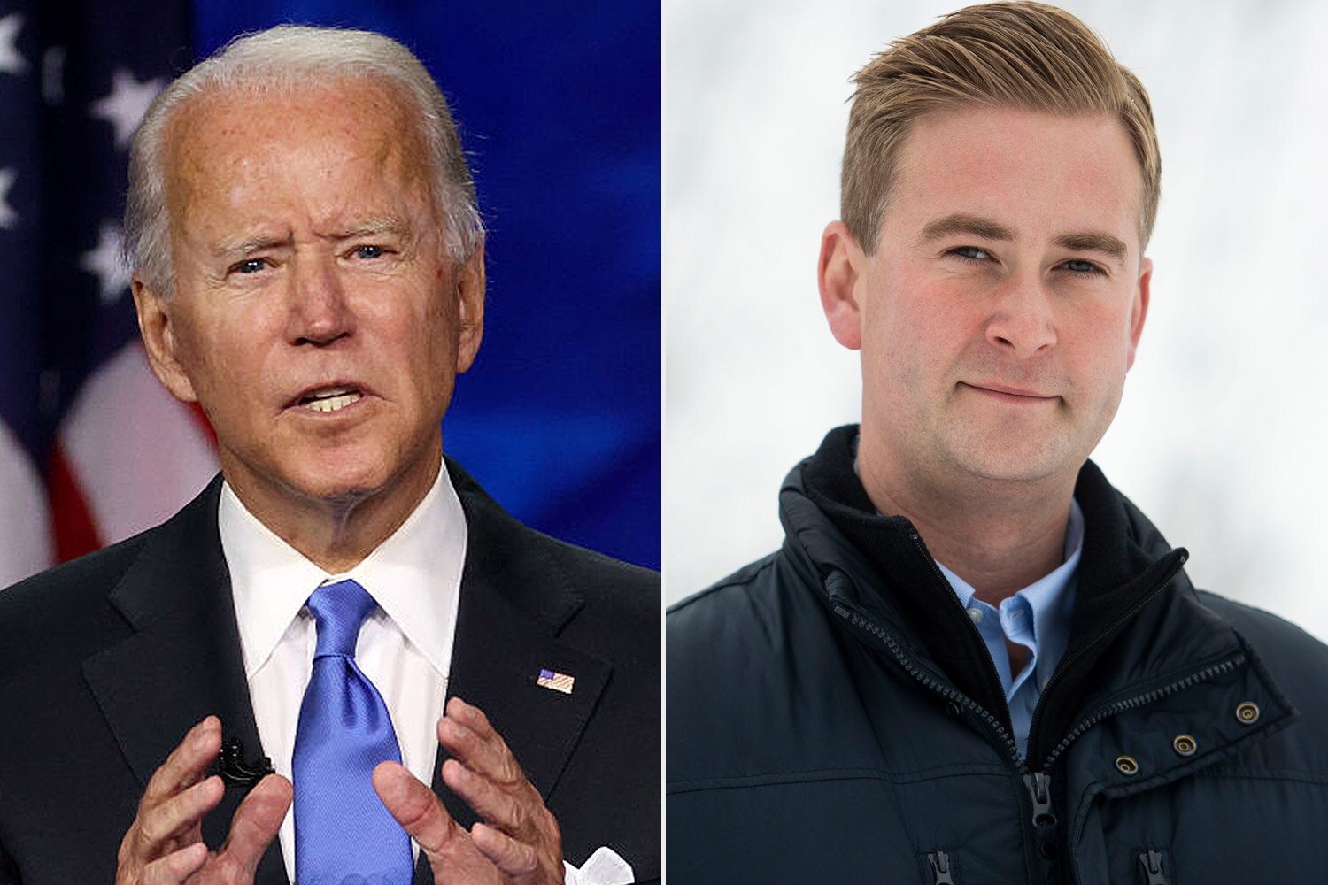 President Joe Biden, left, and Fox News reporter Peter Doocy.