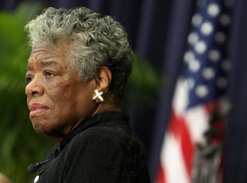 Poet Maya Angelou speaks during a ceremony to honor South African Archbishop Emeritus Desmond Tutu with the J. William Fulbright Prize for International Understanding Award in Washington on Nov. 21, 2008.