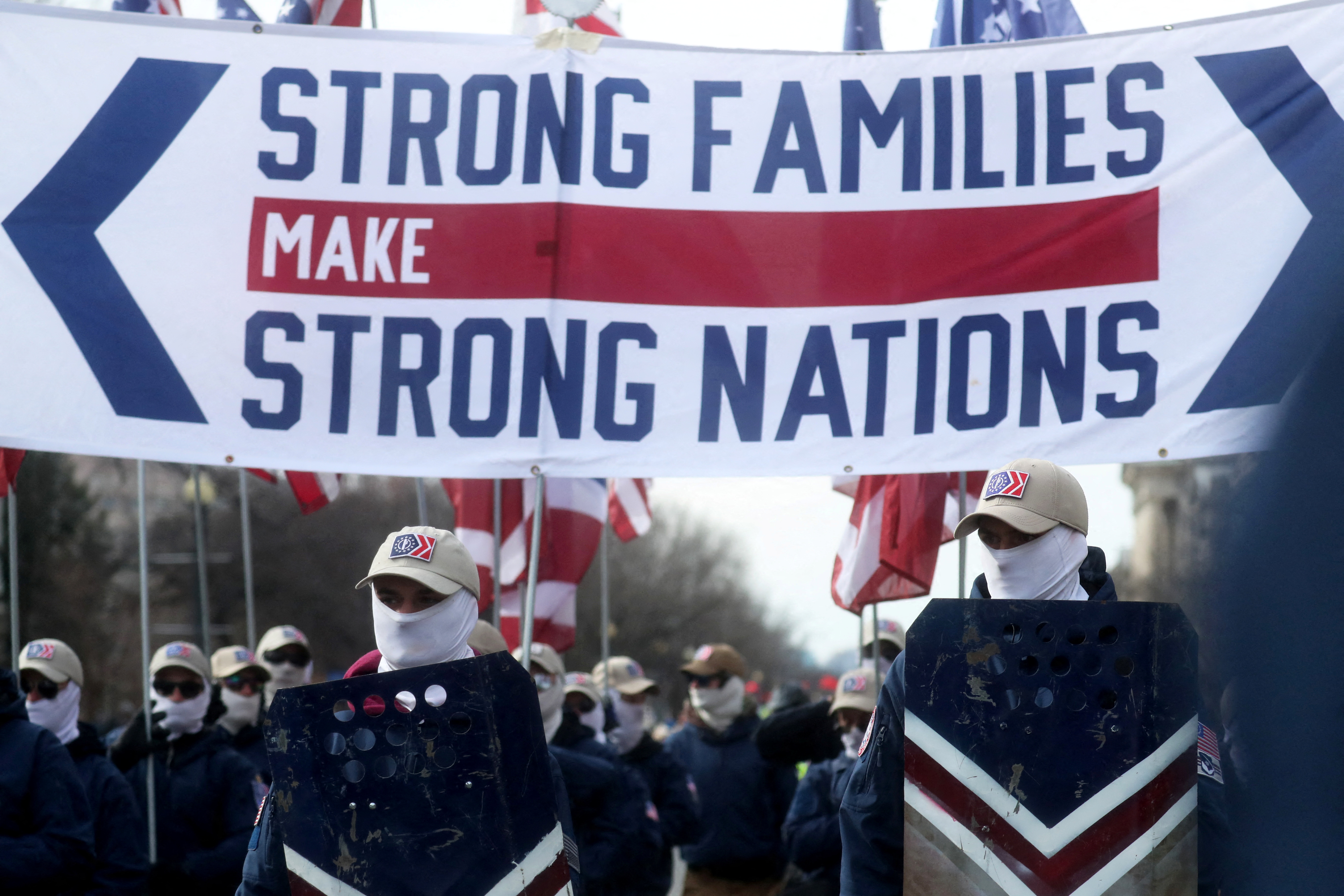 Members of Patriot Front, a white supremacist group, attend the annual "March for Life," in Washington, D.C., Jan. 21, 2022.