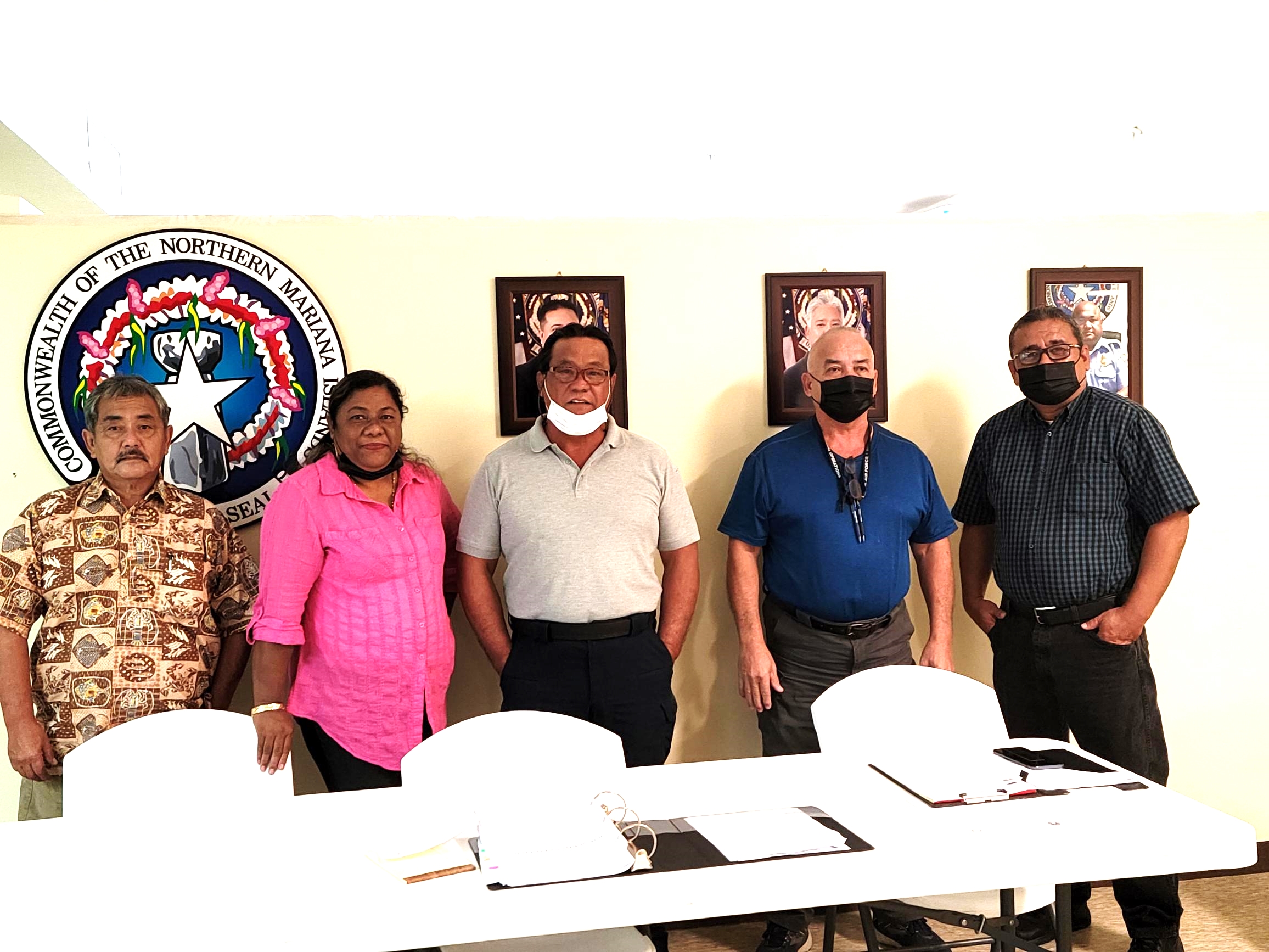 From left, Board of Parole members Vicente Borja, Lucinda Rosario Selepeo, chairman Ramon Camacho, vice chairman Ike Mendiola, and Michael San Nicolas. Not in photo: George Hocog.