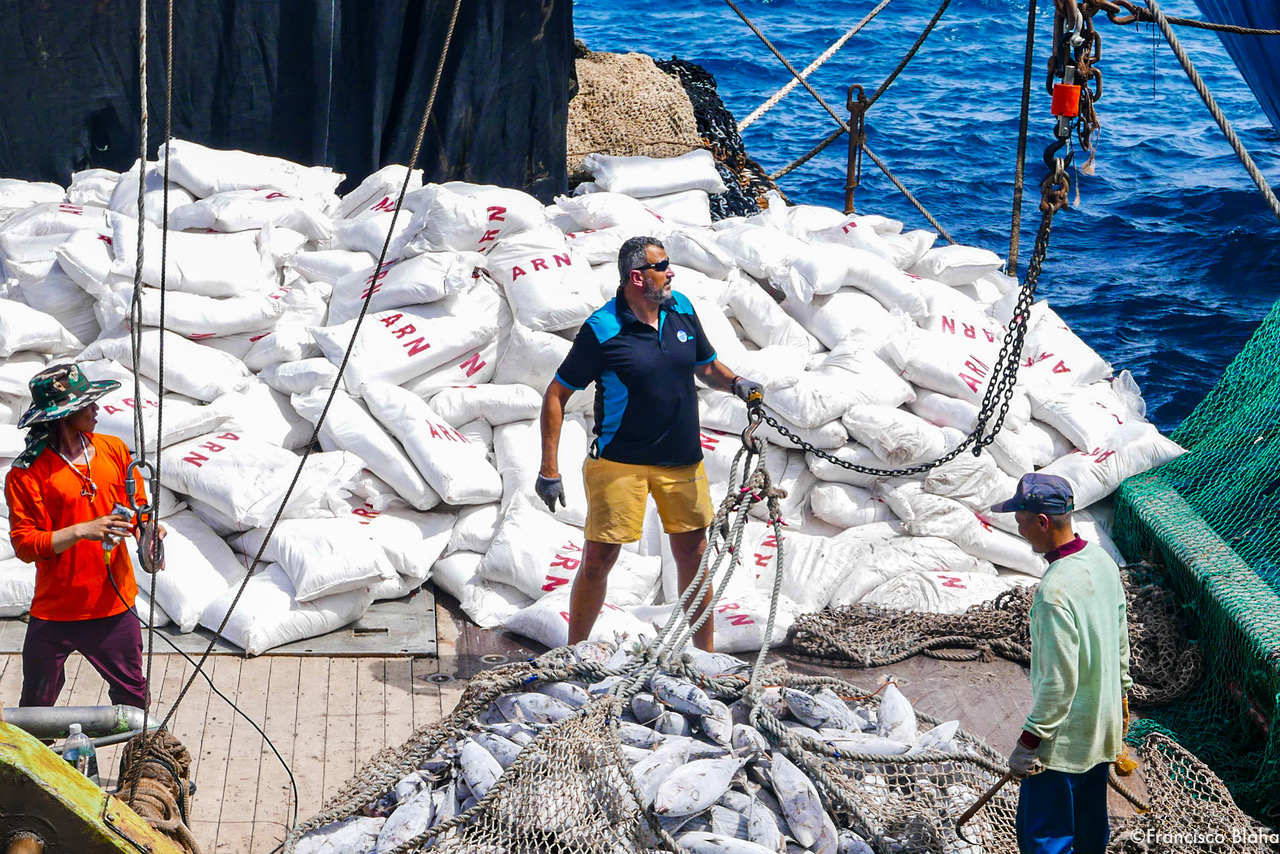 Marshall Islands fisheries advisor Francisco Blaha on the deck of a purse seine fishing vessel in Majuro during tuna transshipment operations in this 2019 file photo. He is one of the contributors to the recently released study on IUU fishing in the western Pacific.