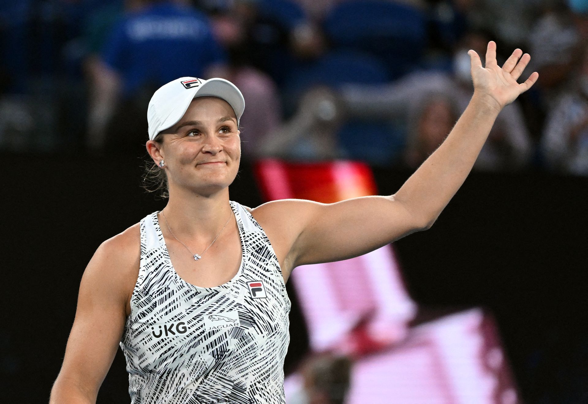 Australia's Ashleigh Barty celebrates winning her quarter final match against Jessica Pegula of the U.S. at the Australian Open Tuesday.