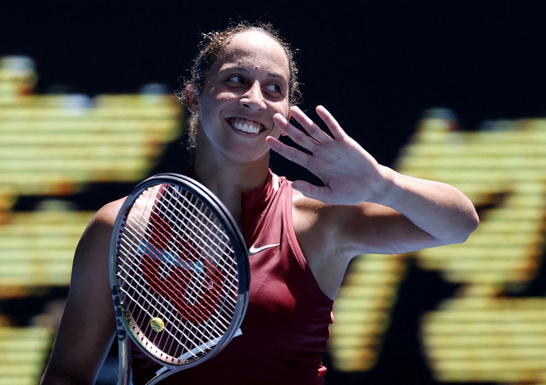 Madison Keys of the U.S. celebrates winning her quarter final match against Czech Republic's Barbora Krejcikova at Melbourne Park, Melbourne, Australia, Jan. 25, 2022.