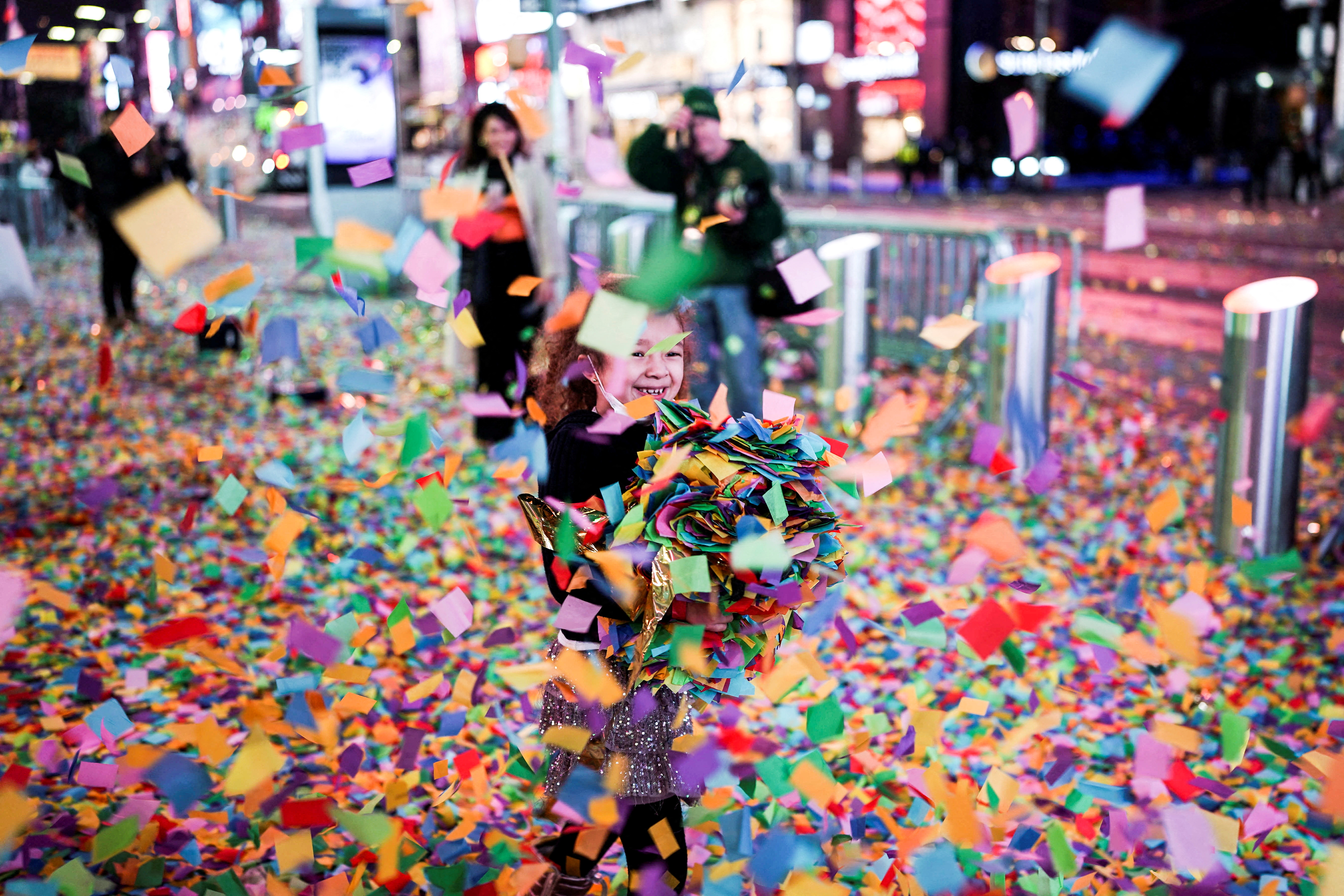 Revelers gather during New Year's Eve celebrations in Times Square, in the Manhattan borough of New York City, Jan. 1, 2022.
