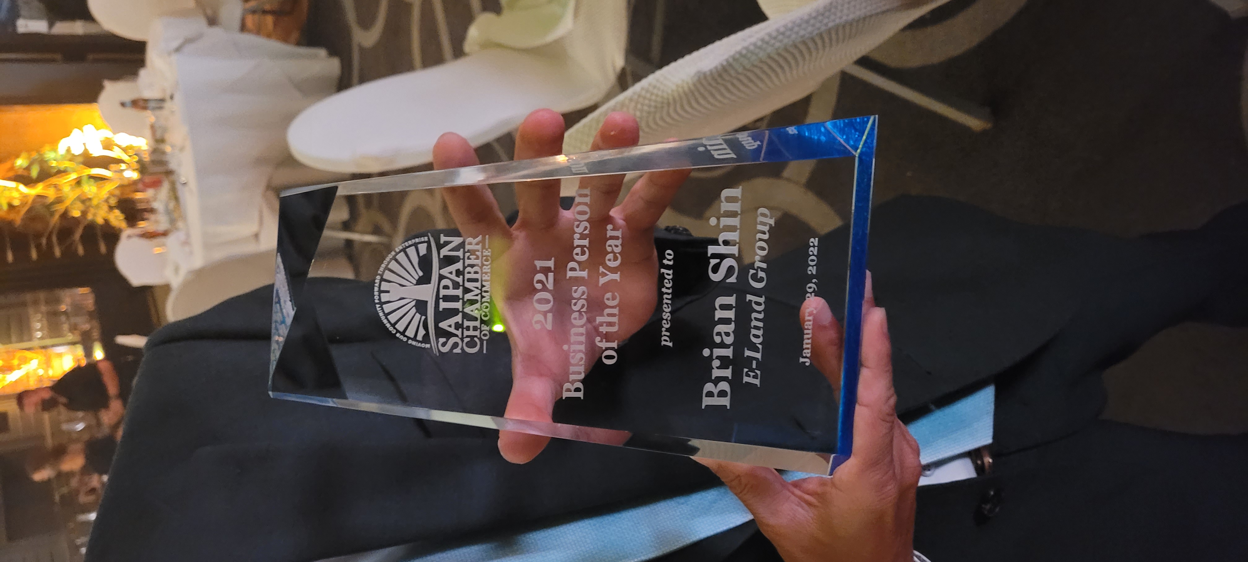 This year’s Saipan Chamber of Commerce Business Person of the Year trophy goes to E-Land’s Brian Shim.