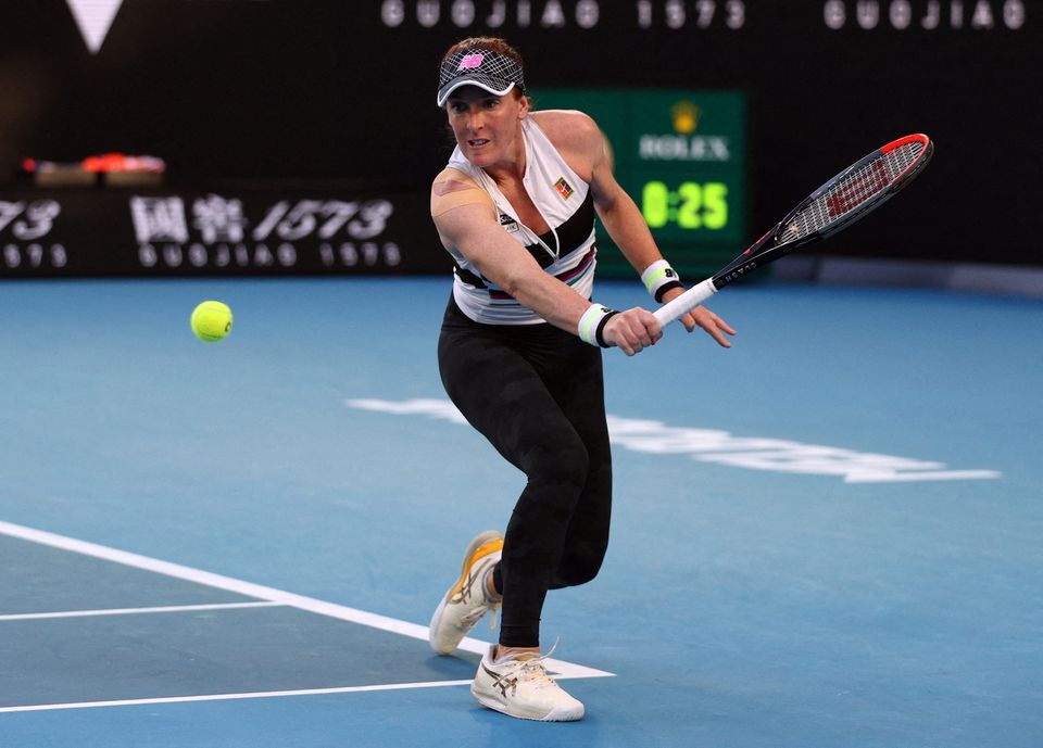 Madison Brengle of the U.S. in action during her second round match against Japan's Naomi Osaka.