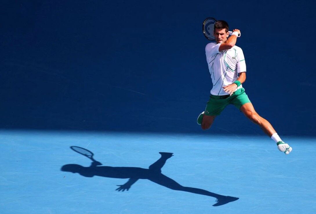 Serbia's Novak Djokovic in action during the match against Japan's Yoshihito Nishioka at Melbourne Park in Melbourne, Australia on Jan. 24, 2020.
