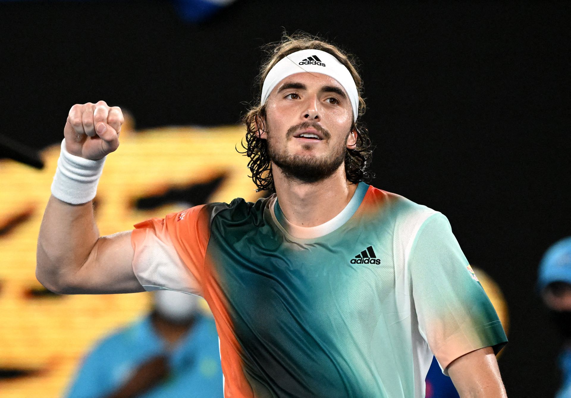 Greece's Stefanos Tsitsipas celebrates winning his quarter final match against Italy's Jannik Sinner at the Australian Open on Wednesday.