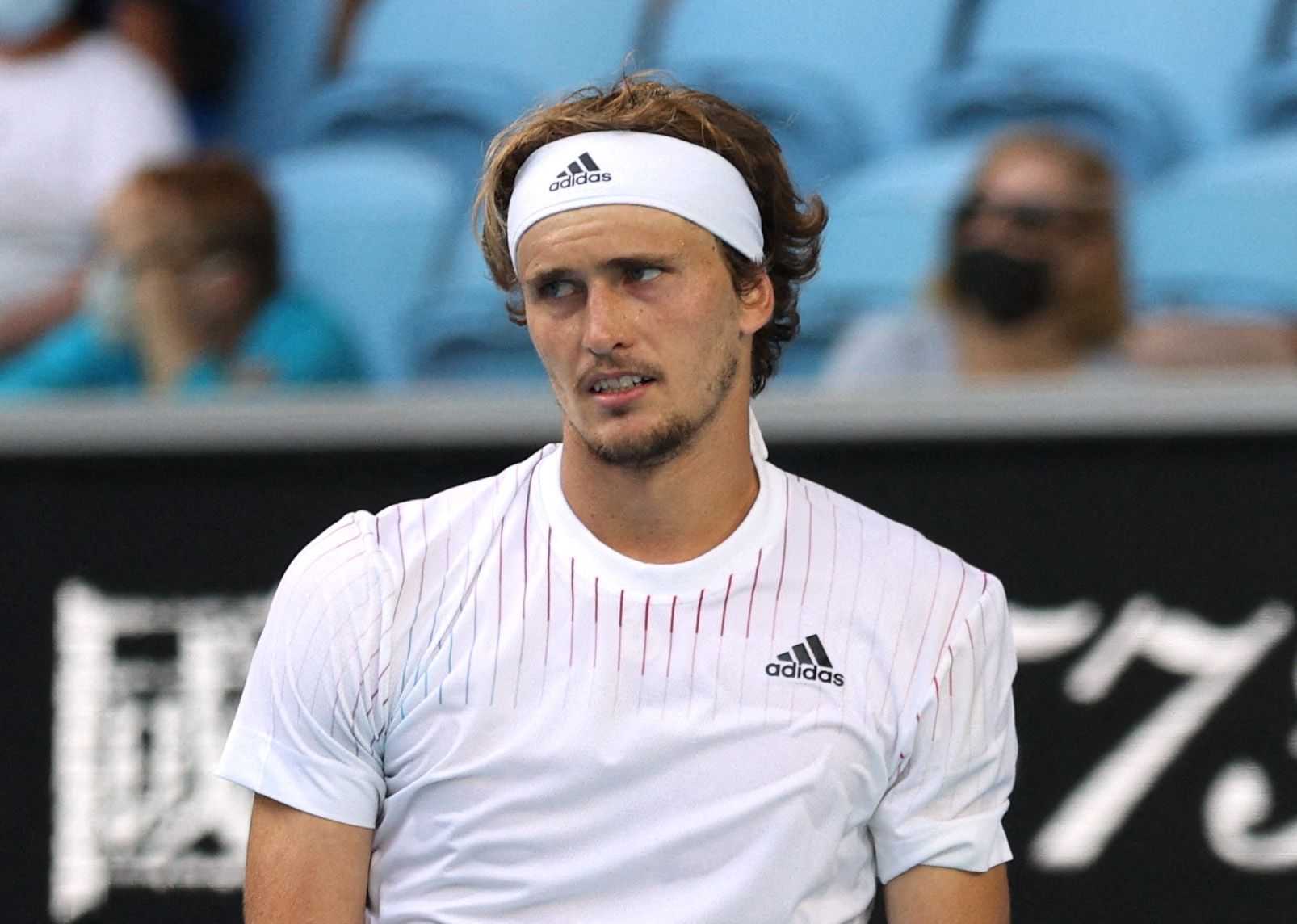 Germany's Alexander Zverev reacts during his fourth round match against Canada's Denis Shapovalov in the Australian Open, Sunday.