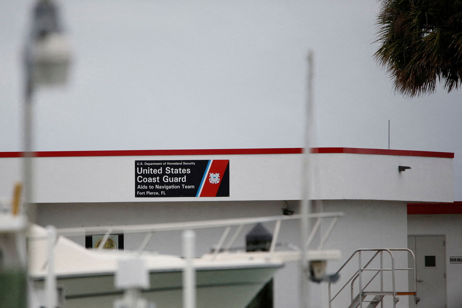 A view of the U.S. Coast Guard station during the search for 39 people reported missing after their boat capsized in the Atlantic Ocean in what is being called a human smuggling attempt gone awry, at Fort Pierce, Florida, Jan. 26, 2022.