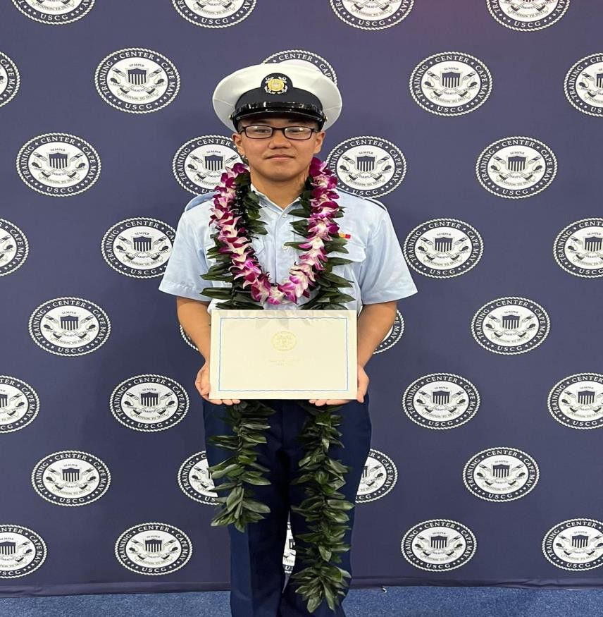 Seaman Andrew Anthony Q. Camacho, a Kagman High School alumnus, graduated from the United States Coast Guard Training Center at Cape May, New Jersey on Friday, Jan. 21, 2022.  He is the son of  Lee Andy and Jennifer Q, Camacho, and the grandson of Juan L. and Manuela A. Babauta