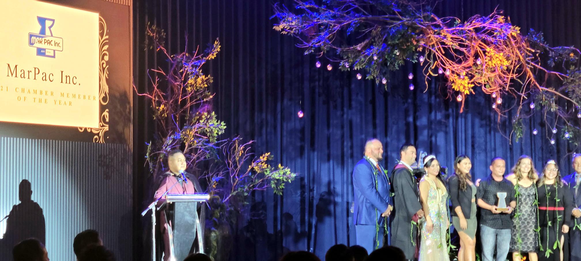 Key officials and personnel of Marpac Inc. pose for a photo with chamber board members upon being named the 2021 Chamber Member of the Year.