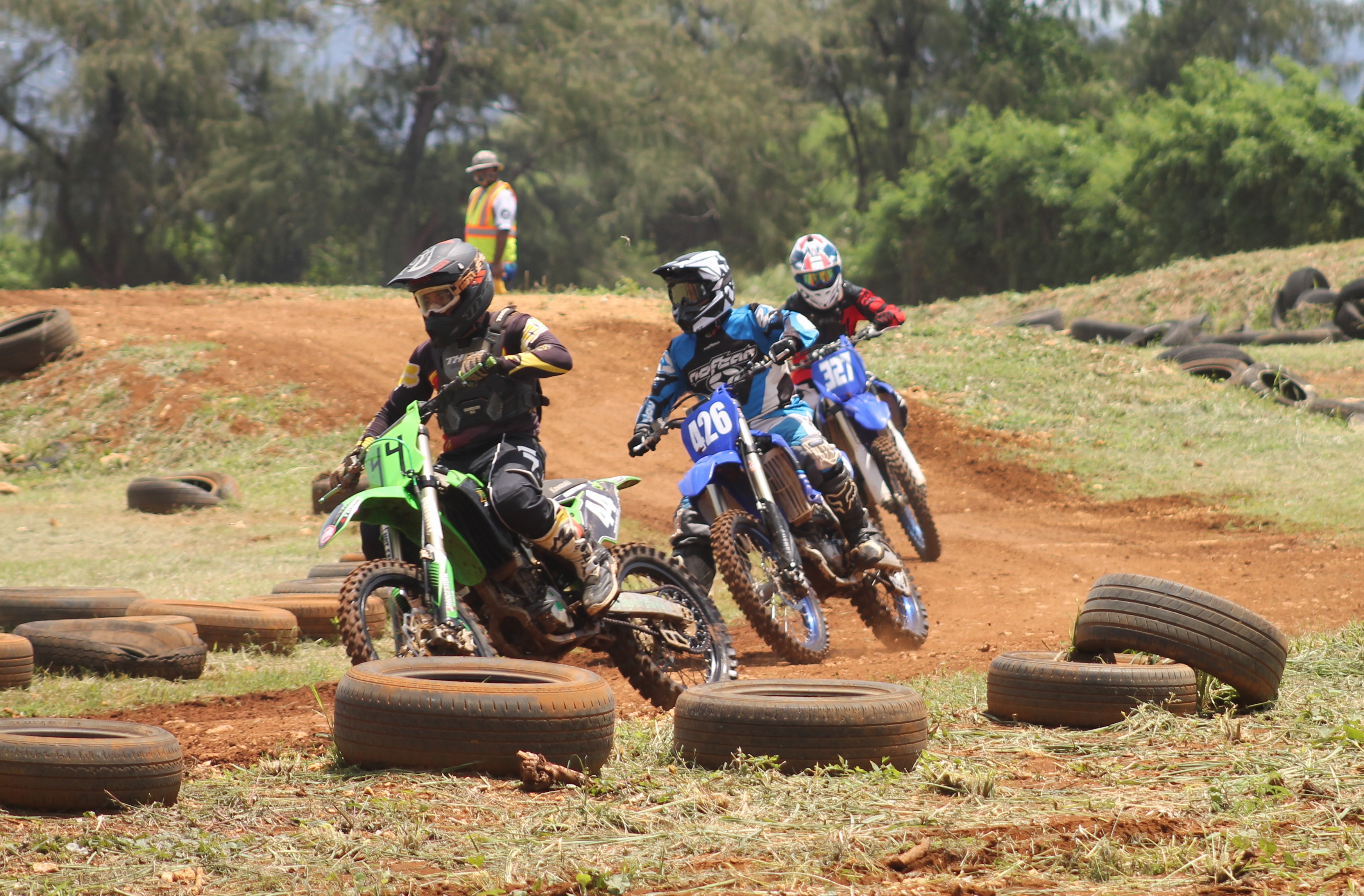Riders make their way through the track at the Cow Town Raceway Park during the MRA Points Race Series in September 2021.