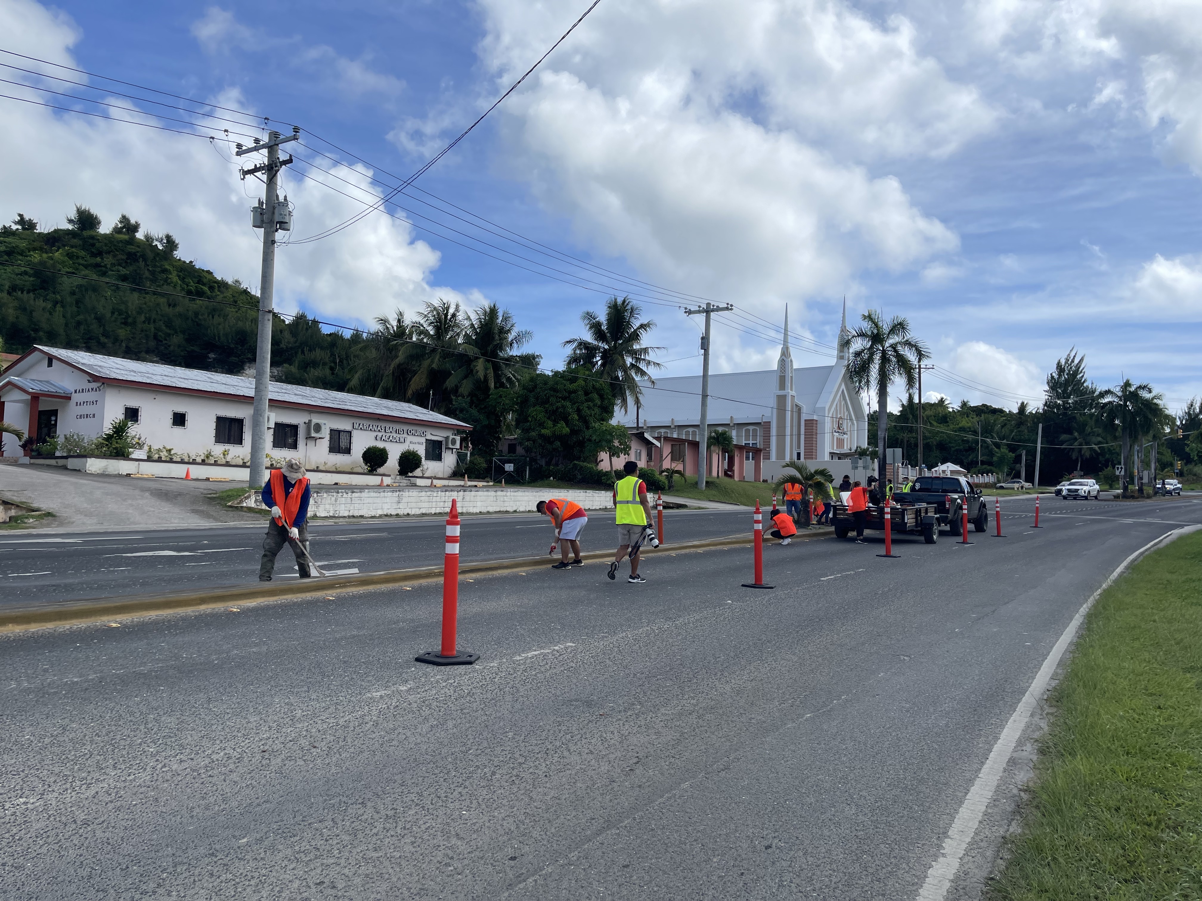 As part of the Public Private Partnership program of the Governor’s Council of Economic Advisers, the faculty and staff of Northern Marianas College cleaned and repainted the Chalan Monsignor Guerrero medians in the Shell Dandan and Joeten Dandan area on Friday, Jan. 14.