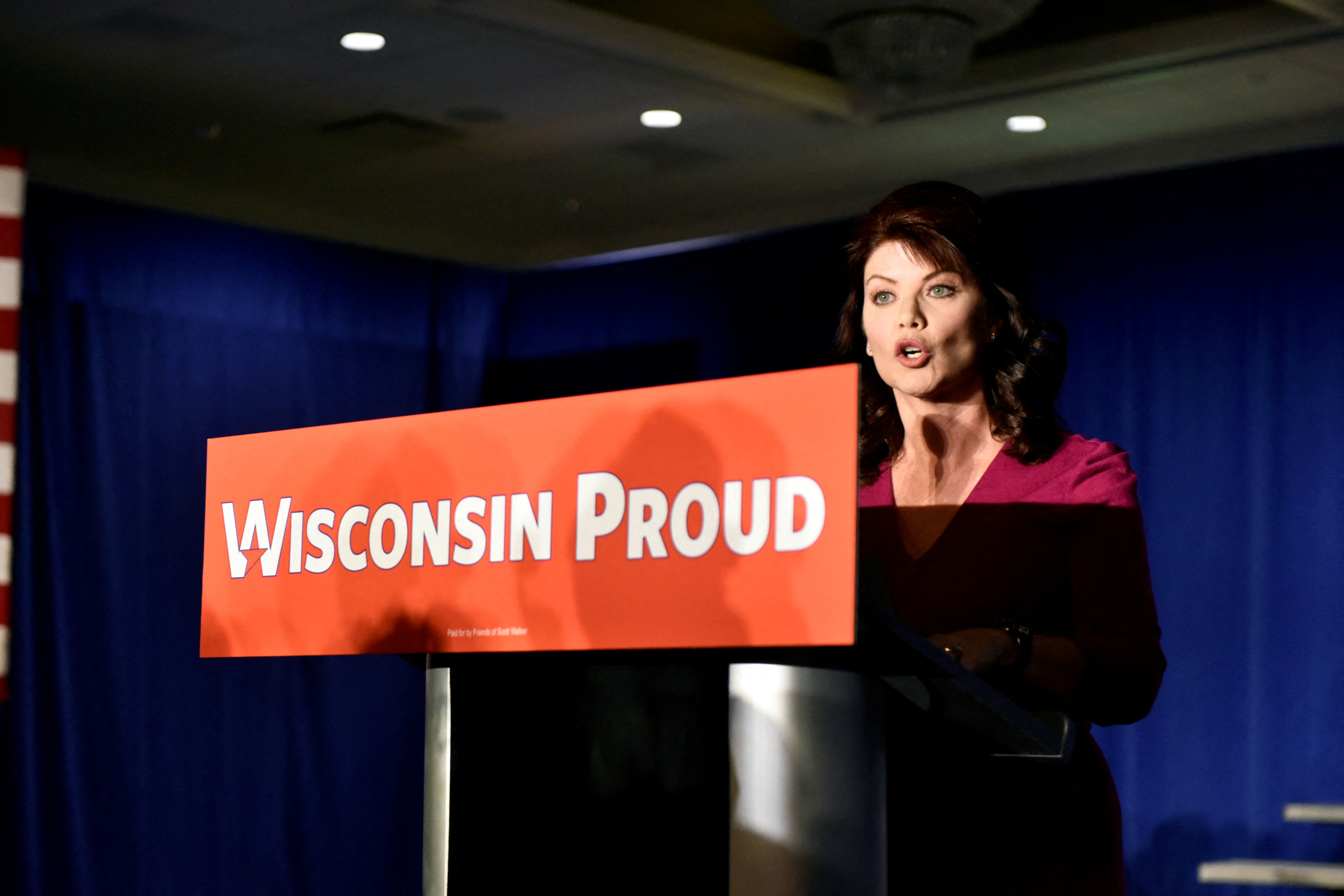 Lt. Gov. Rebecca Kleefisch announces that Republican Gov. Scott Walker's campaign is going to seek a recount in the race for the governor of Wisconsin at a mid-term election night party in Pewaukee, Wisconsin on Nov. 7, 2018.