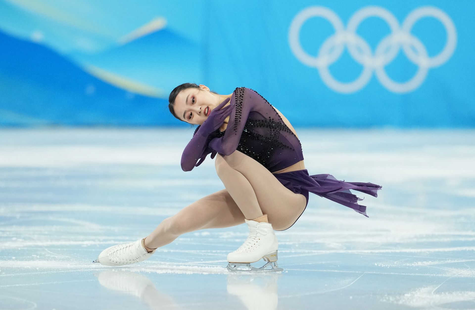 Chinese figure skater Zhu Yi skates during a figure skating training session for the Beijing 2022 Winter Olympics in Beijing, China Jan. 28, 2022.