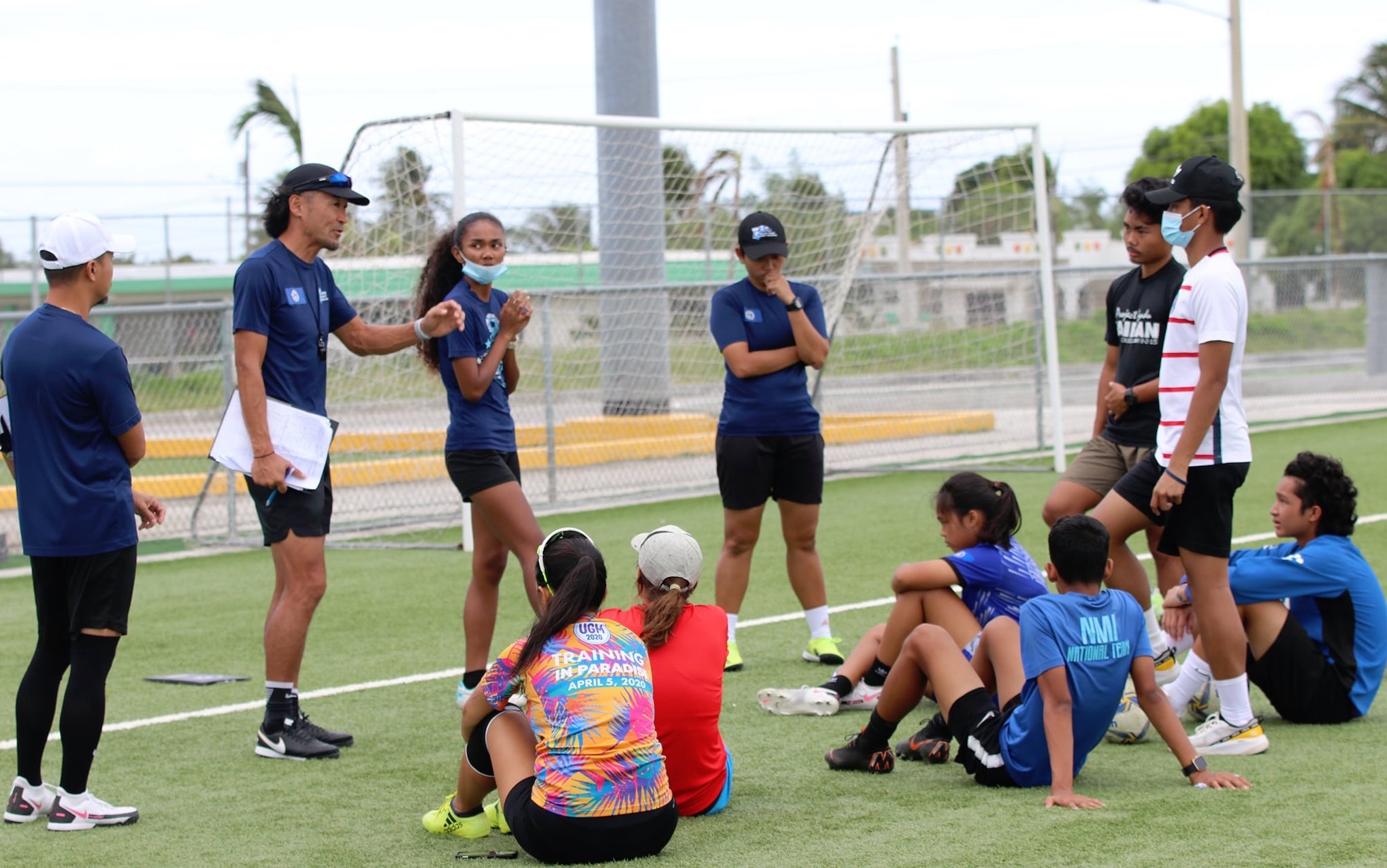 Northern Mariana Islands Football Association technical director Michiteru Mita, standing second left, gives pointers to participants in the NMIFA “D” License Coaching Course held last month at the NMI Soccer Training Center in Koblerville.