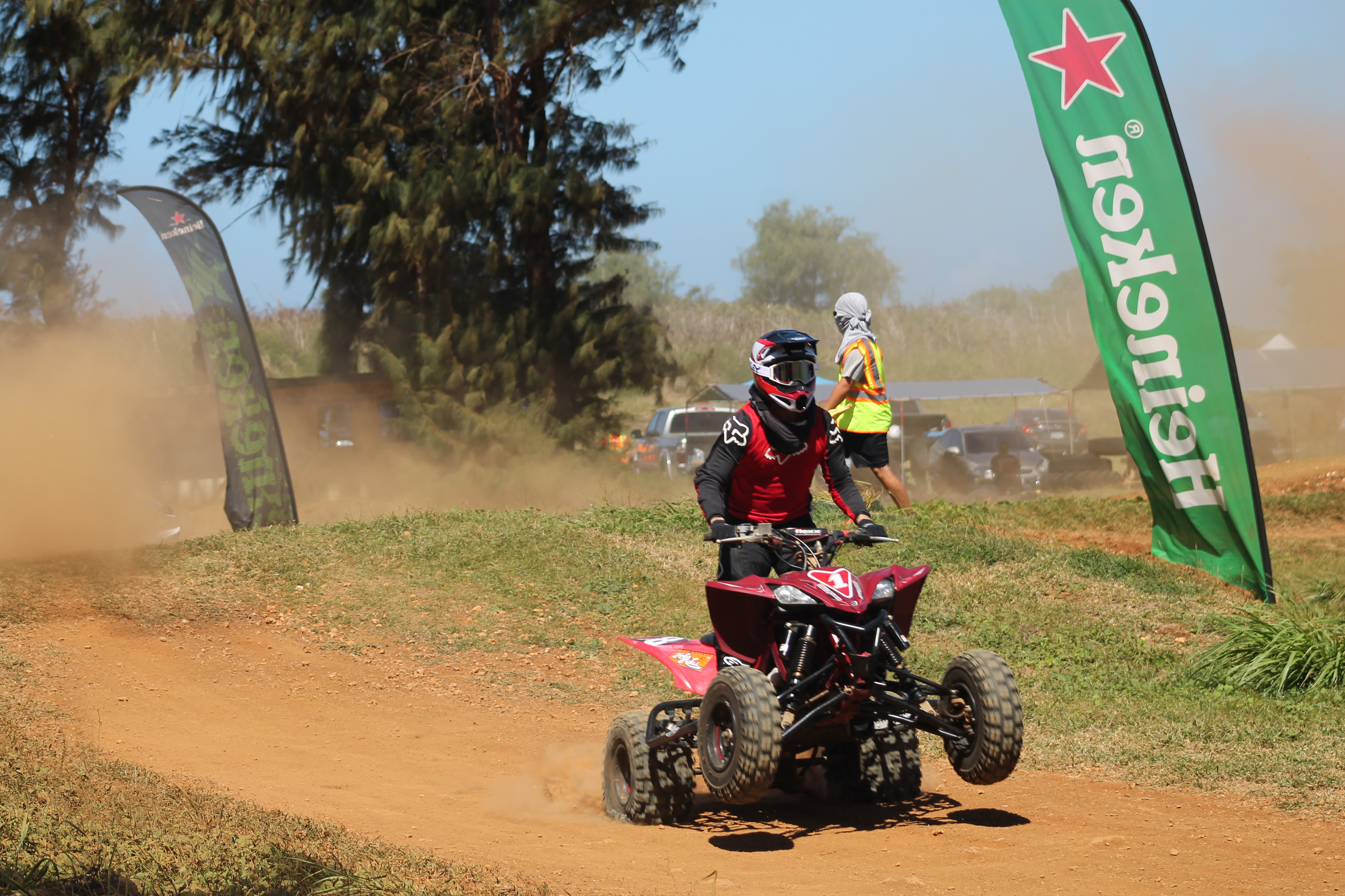 Christian Camacho sticks the landing during a Big Boy ATV race on Sunday at Cow Town Raceway Park.