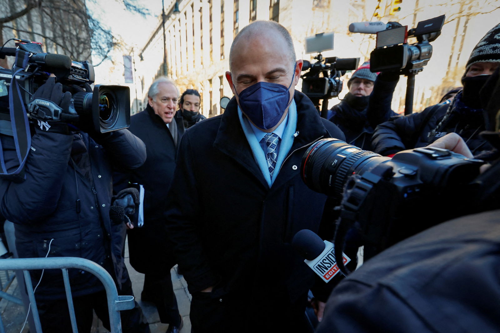 Michael Avenatti makes his way through a crowd of news cameras as he arrives at the United States Courthouse during his criminal trial in Manhattan in New York City, Jan. 27, 2022.