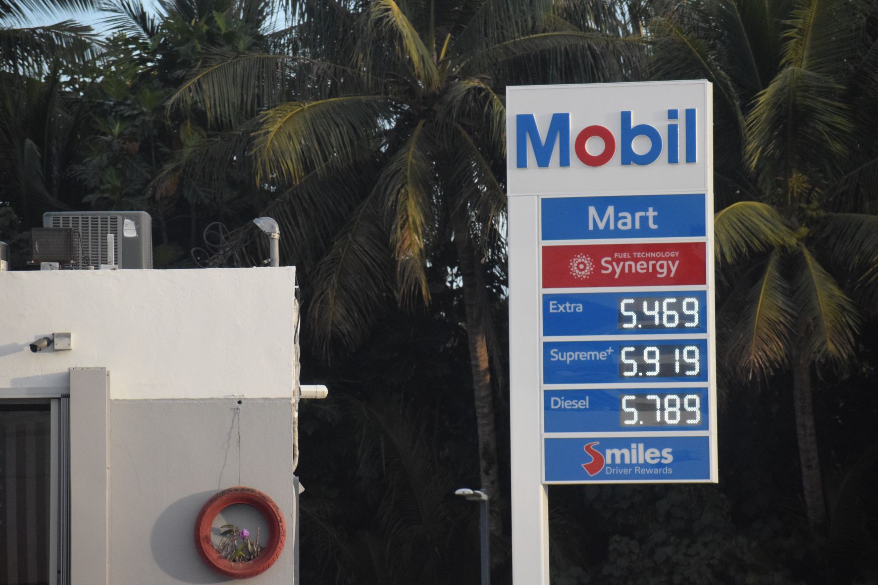 The Mobil Oil Marianas in Chalan Kiya displays its new prices on Tuesday afternoon.