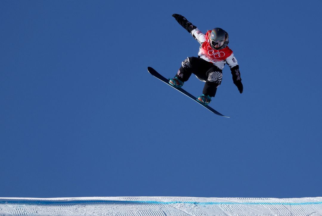 Jamie Anderson of the United States in action at Genting Snow Park, Zhangjiakou, China on Feb. 6, 2022.