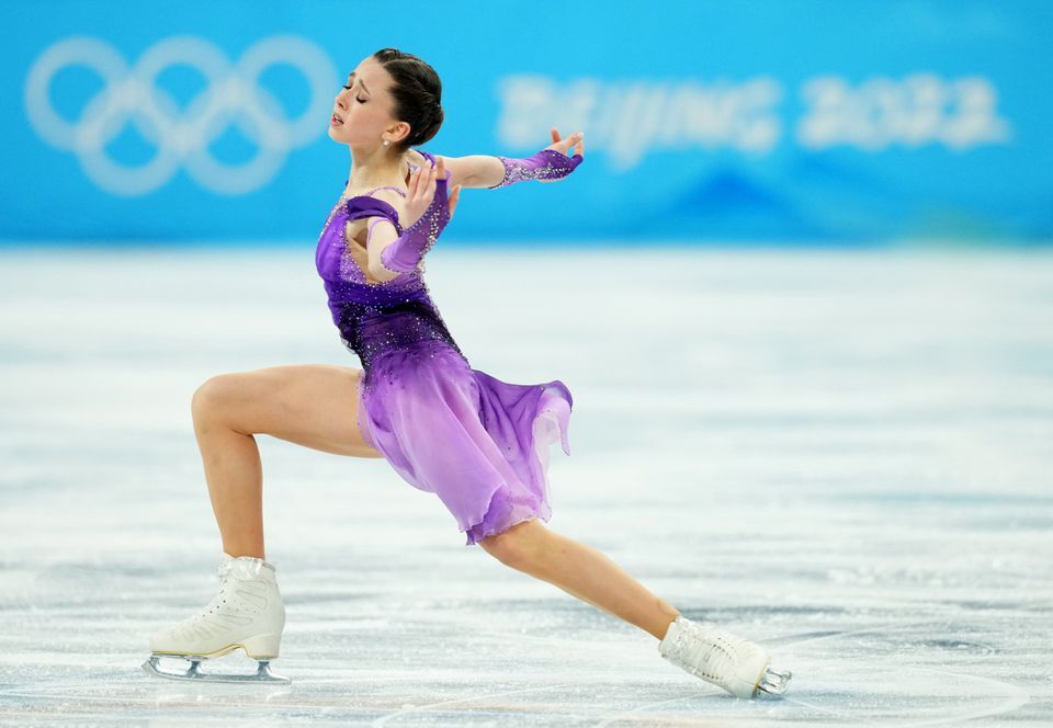 Kamila Valieva of the Russian Olympic Committee in action at the Capital Indoor Stadium, Beijing, China on Feb. 6, 2022.