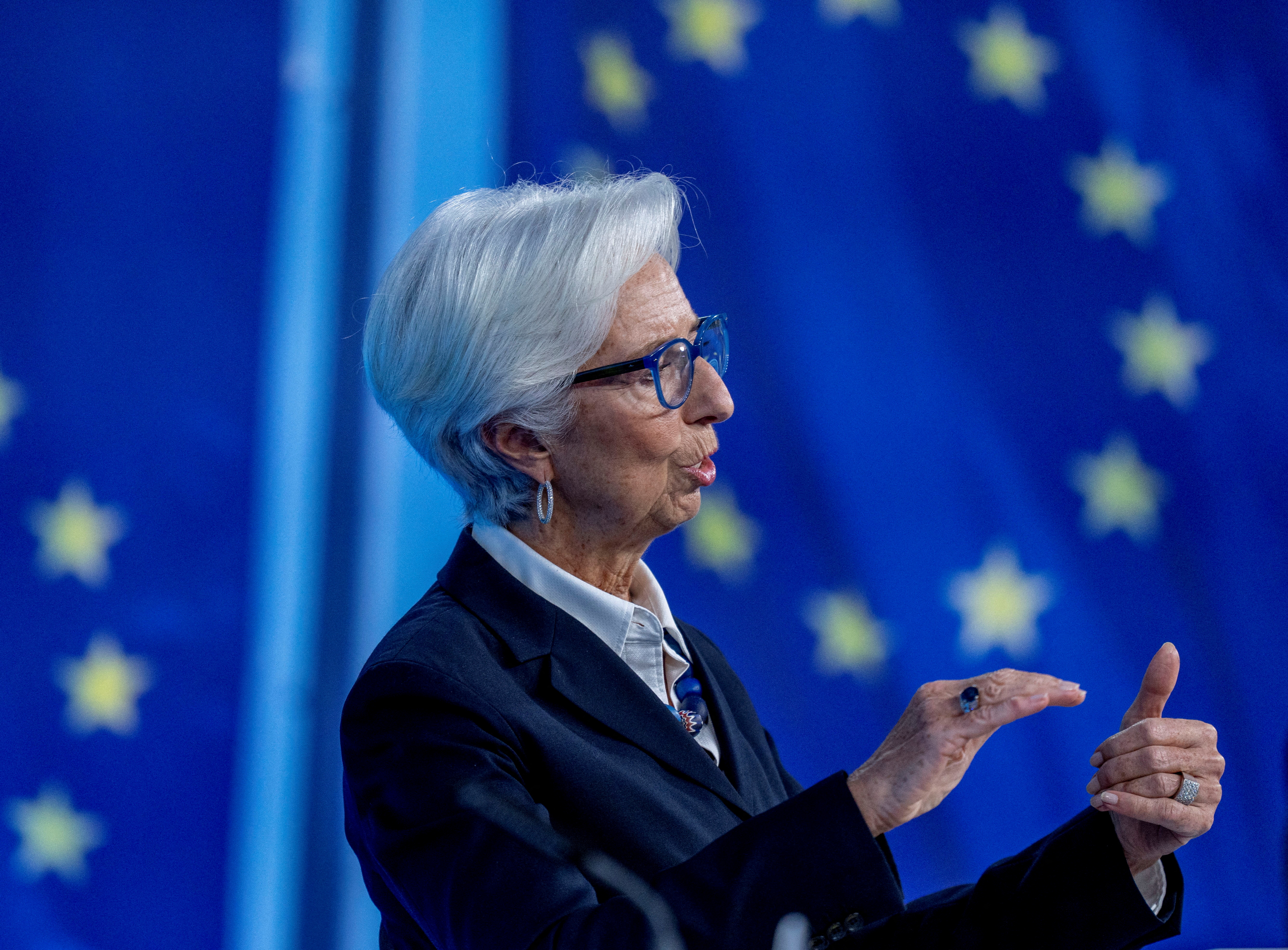 European Central Bank President Christine Lagarde speaks during a news conference following a meeting of the governing council in Frankfurt, Germany, Feb. 3, 2022.