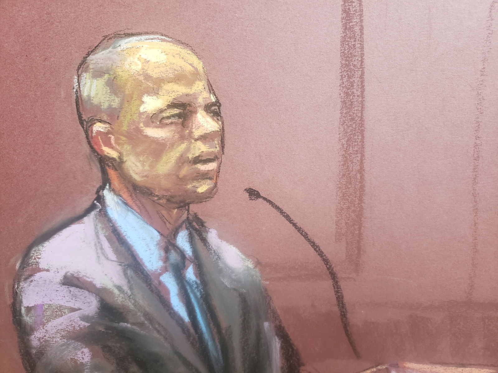 Former attorney Michael Avenatti cross-examines witness Stormy Daniels — not seen —  during his criminal trial at the United States Courthouse in the Manhattan borough of New York City, Jan. 28, 2022 in this courtroom sketch.